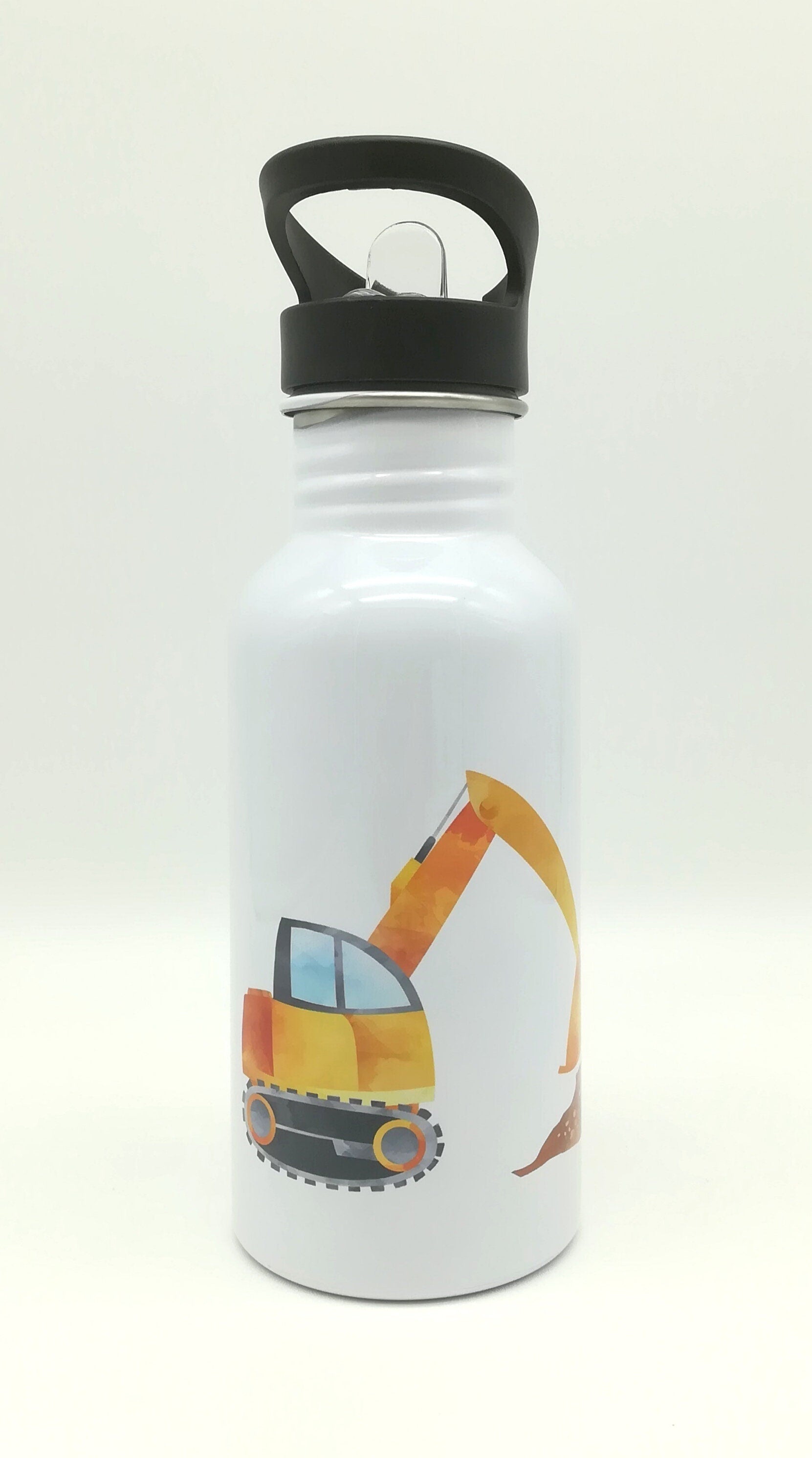 Trinkflasche mit Namen "Bagger"/ Kindergarten/ Schule/ Sport/ 500ml mit Strohhalm