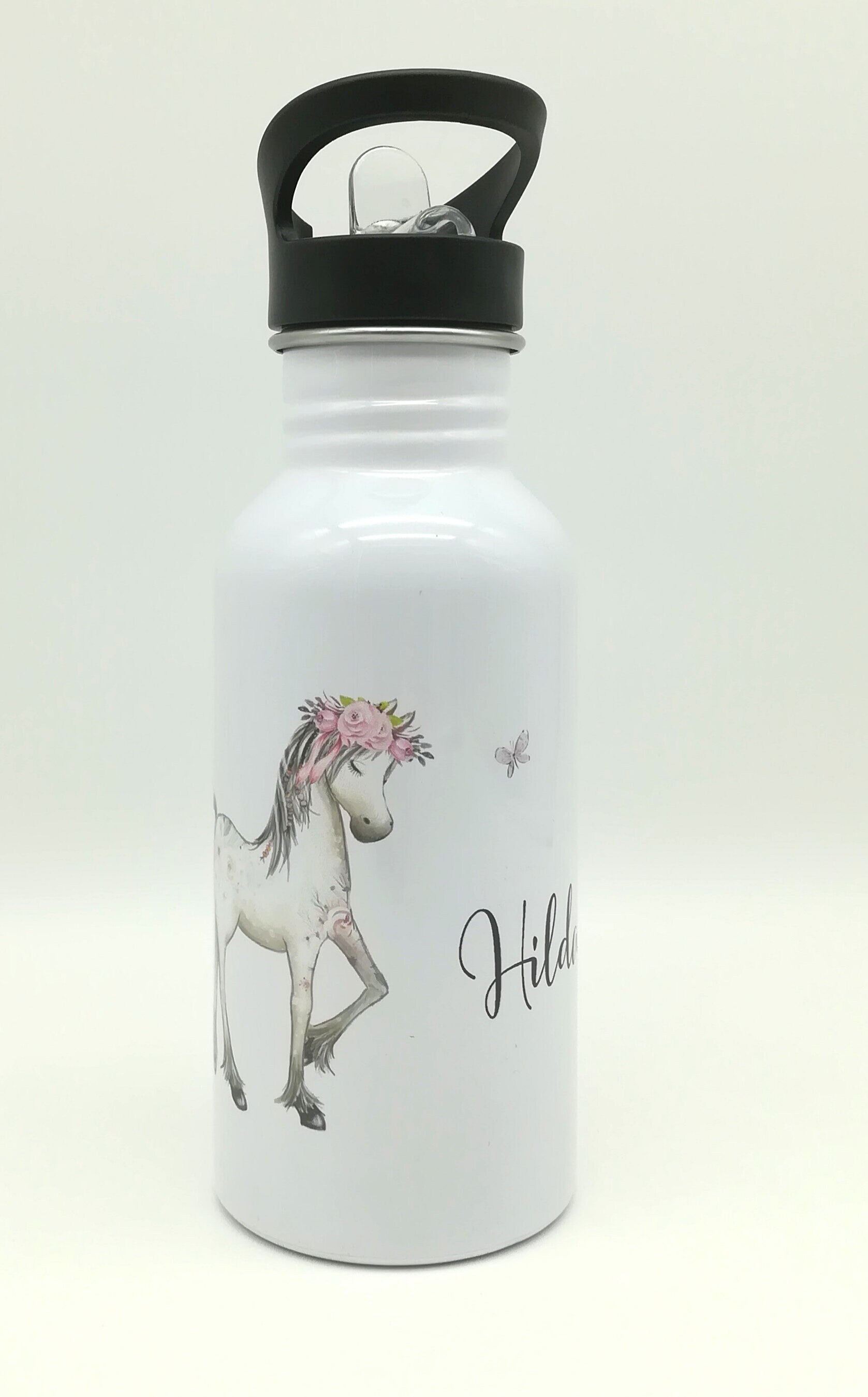 Trinkflasche mit Namen "Pferd"/ Kindergarten/ Schule/ Sport/ 500ml mit Strohhalm