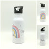 Trinkflasche mit Namen "Regenbogen pastell rosa"/ Kindergarten/ Schule/ Sport/ 500ml mit Strohhalm