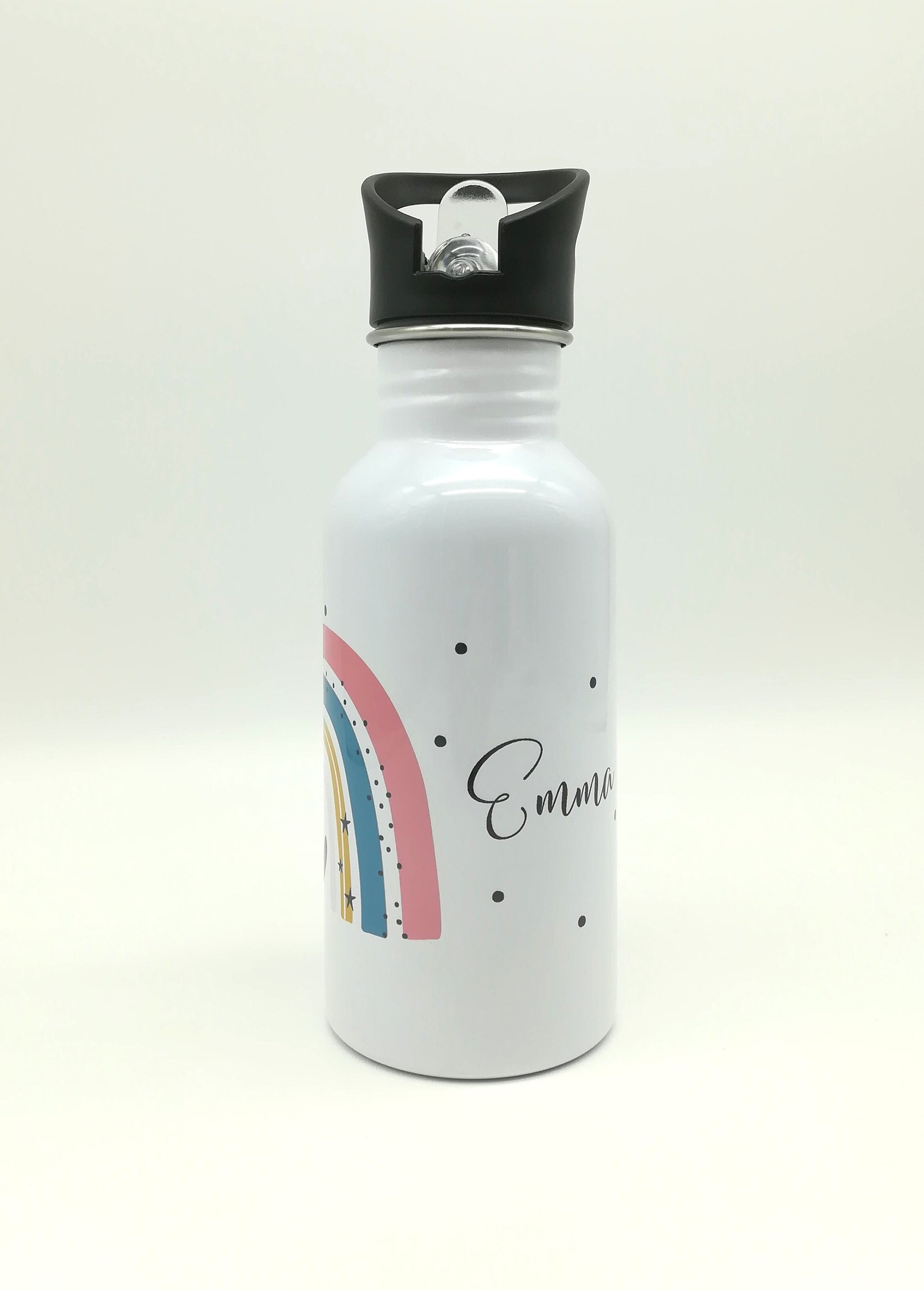 Trinkflasche mit Namen "Regenbogen rosa"/ Kindergarten/ Schule/ Sport/ 500ml mit Strohhalm