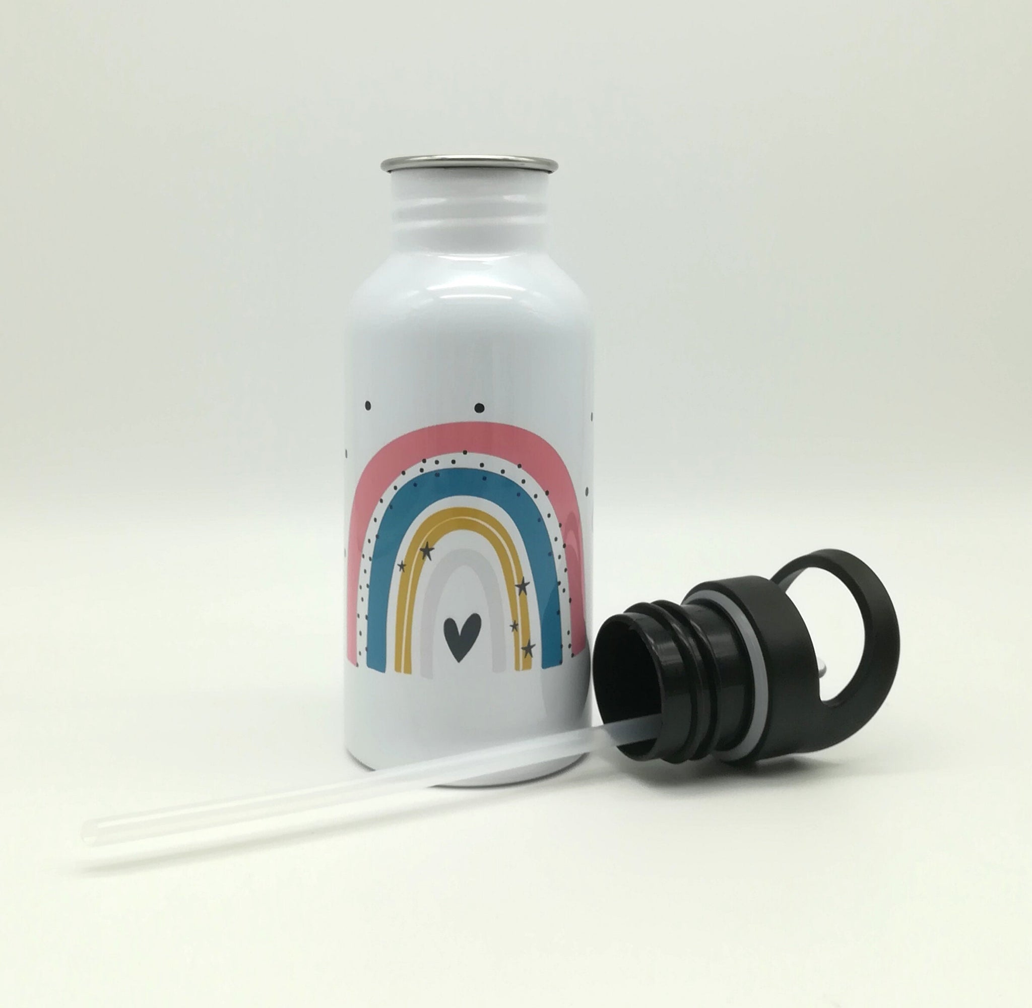Trinkflasche mit Namen "Regenbogen rosa"/ Kindergarten/ Schule/ Sport/ 500ml mit Strohhalm