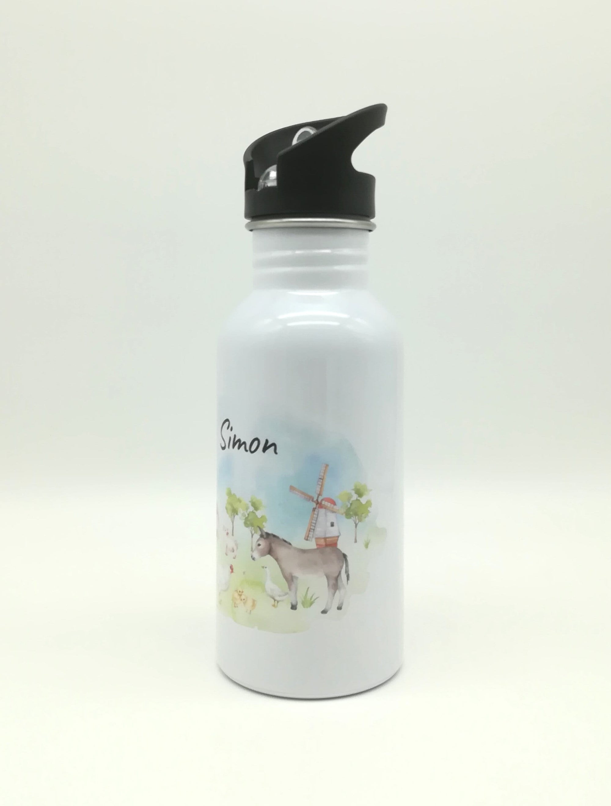 Trinkflasche mit Namen "Farmtiere"/ Kindergarten/ Schule/ Sport/ 500ml mit Strohhalm