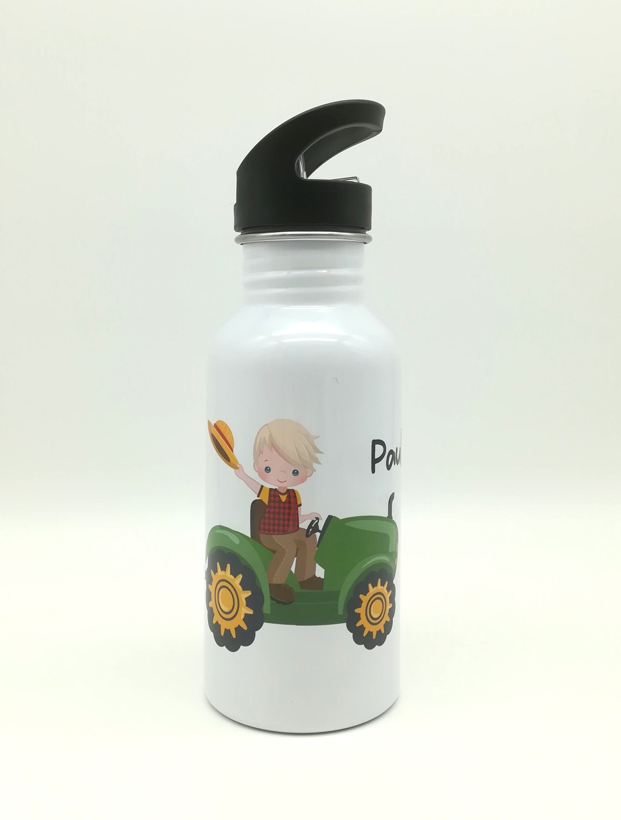 Trinkflasche mit Namen "Traktor"/ Kindergarten/ Schule/ Sport/ 500ml mit Strohhalm