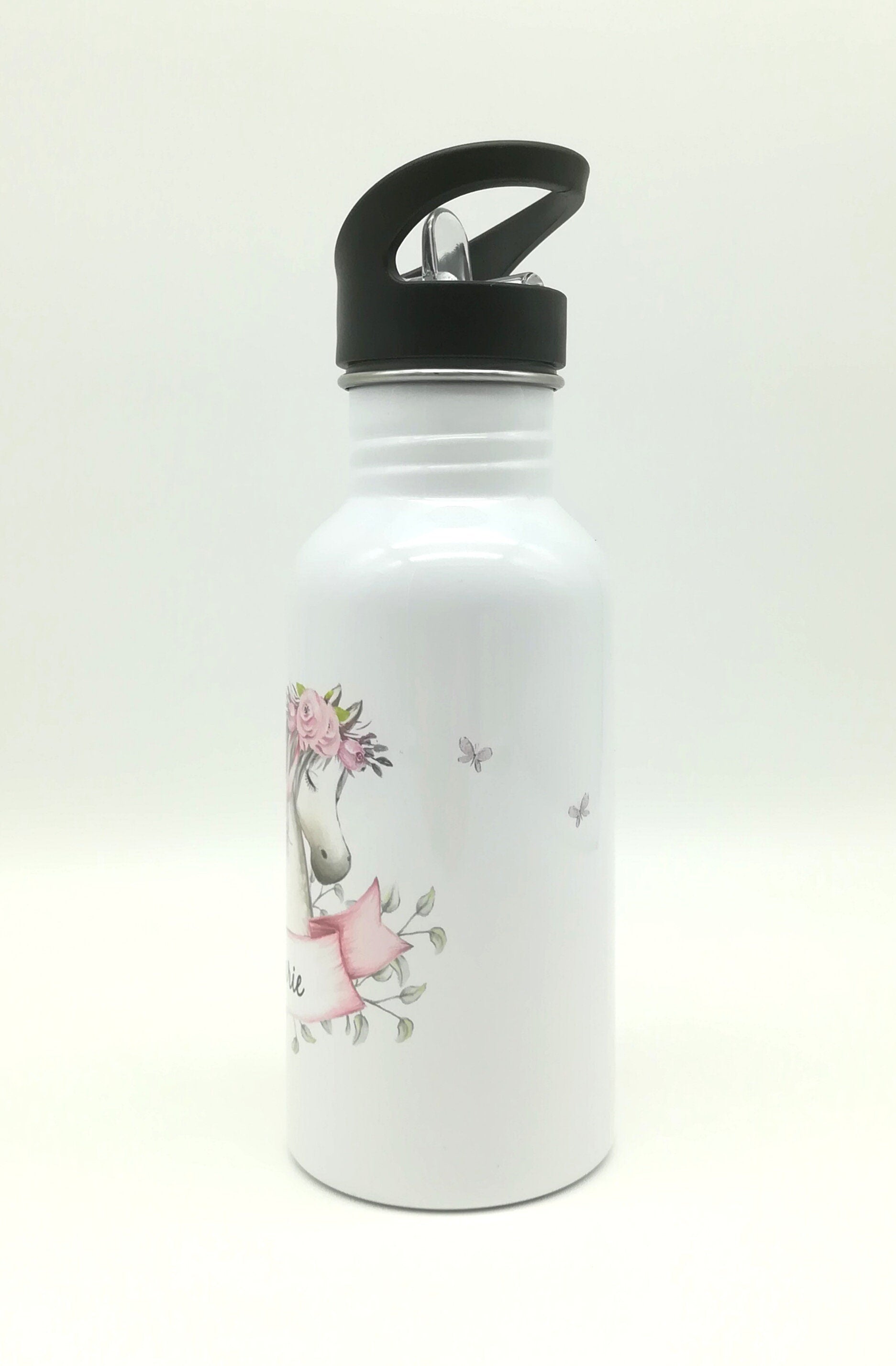 Trinkflasche mit Namen "Pferd"/ Kindergarten/ Schule/ Sport/ 500ml mit Strohhalm