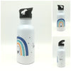 Trinkflasche mit Namen "Regenbogen blau/mint"/ Kindergarten/ Schule/ Sport/ 500ml mit Strohhalm, Geschenk zur Einschulung, Flasche Strohhalm