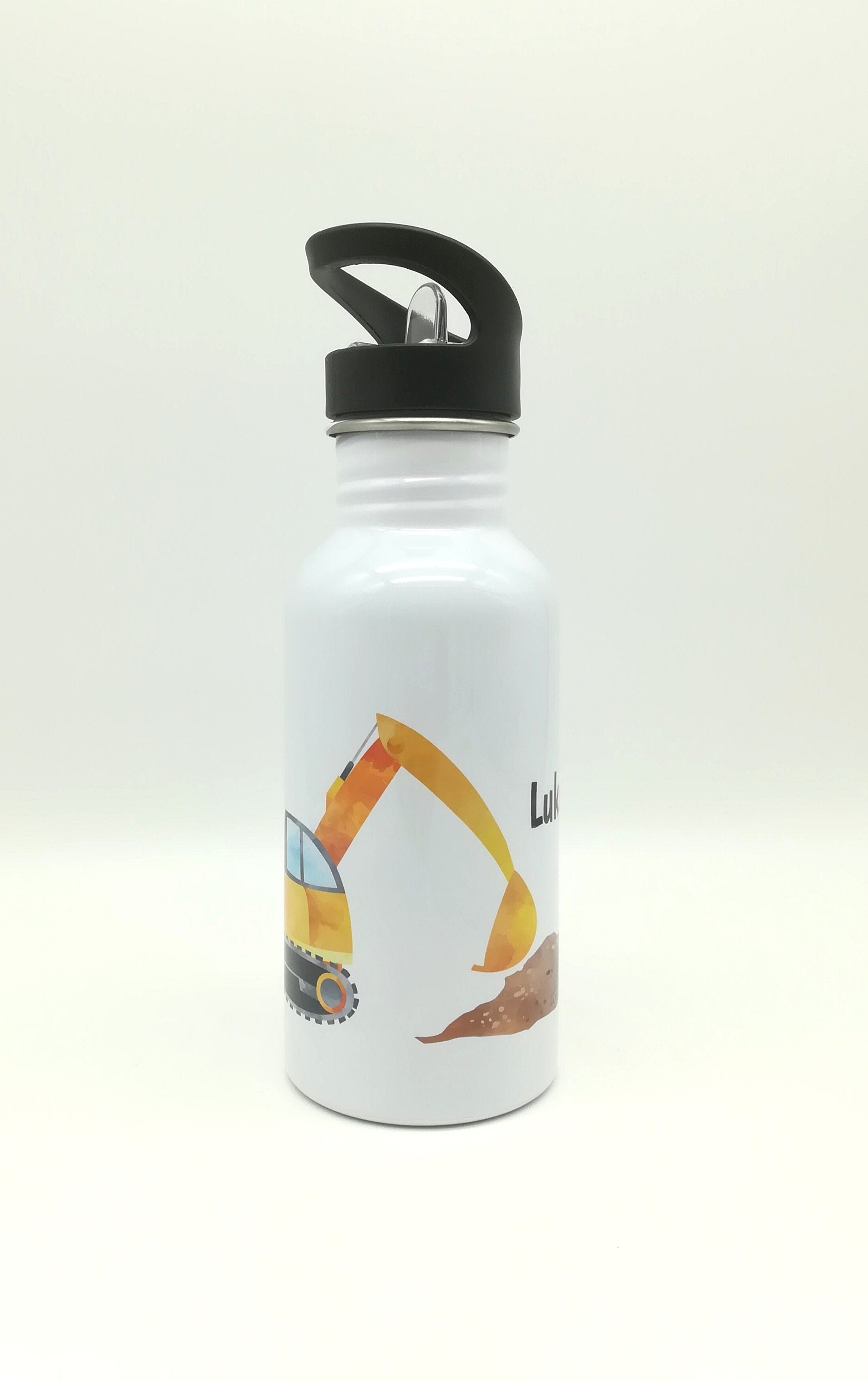 Trinkflasche mit Namen "Bagger"/ Kindergarten/ Schule/ Sport/ 500ml mit Strohhalm
