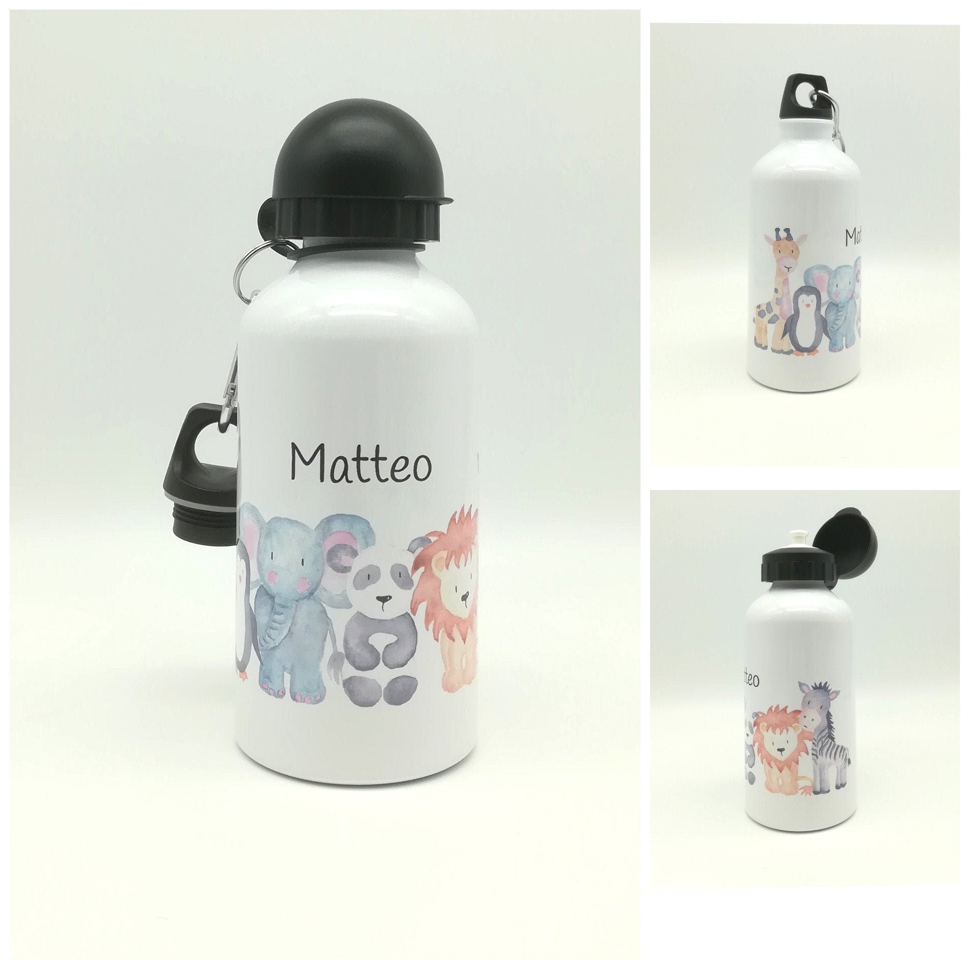 Trinkflasche mit Namen "Zootiere" / individuell/ Flasche/ Kinder trinkflasche 500ml/ Kindergarten / Schule