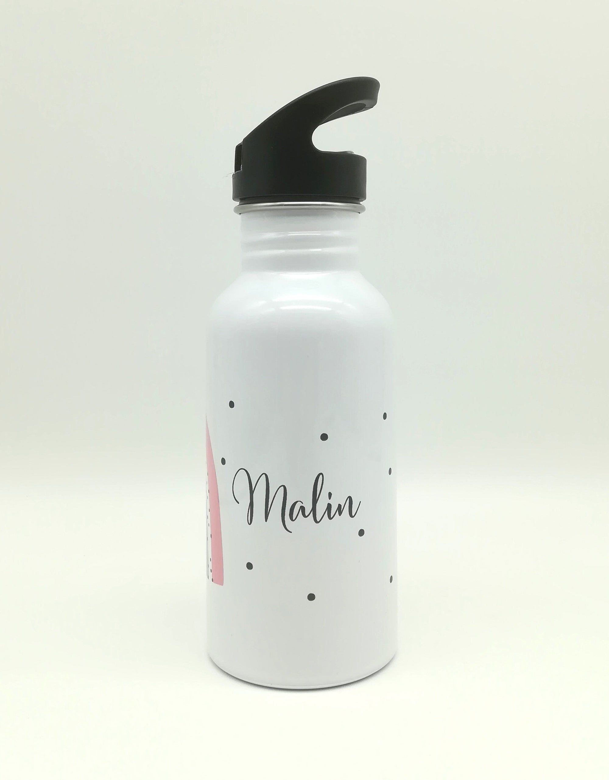 Trinkflasche mit Namen "Regenbogen pastell rosa"/ Kindergarten/ Schule/ Sport/ 500ml mit Strohhalm