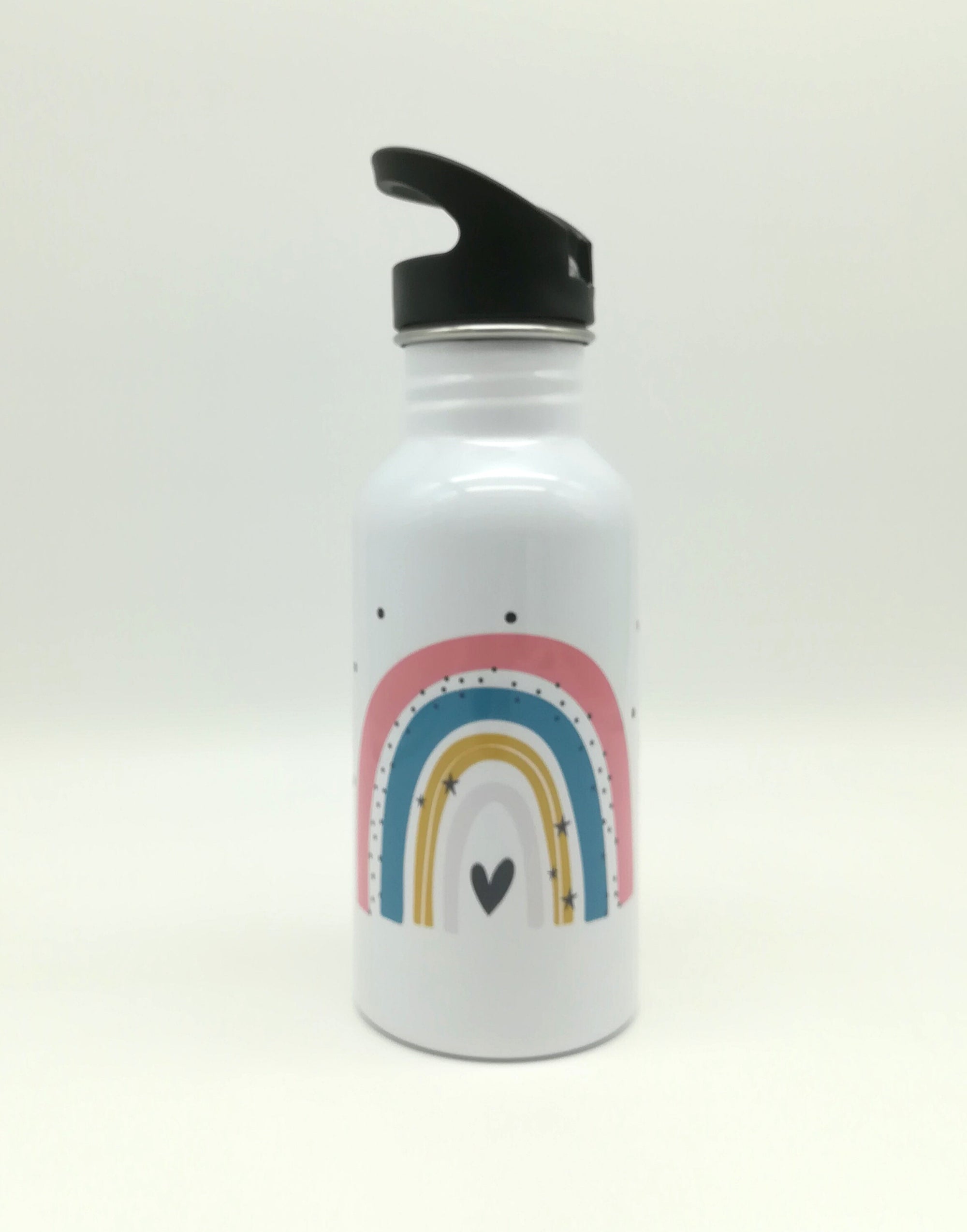 Trinkflasche mit Namen "Regenbogen rosa"/ Kindergarten/ Schule/ Sport/ 500ml mit Strohhalm