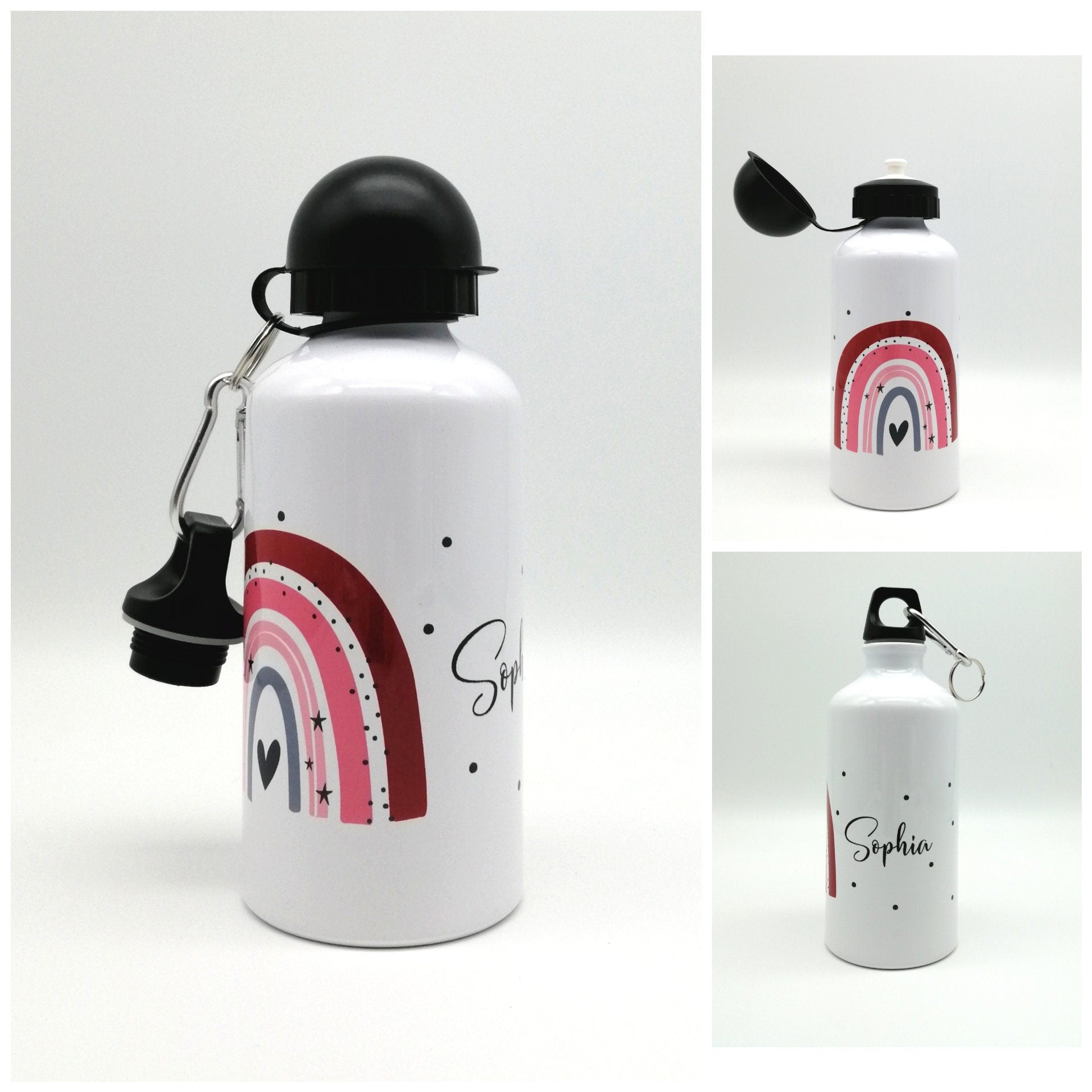 Trinkflasche mit Namen "Regenbogen rot/rosa" / individuell/ Flasche/ Kinder trinkflasche 500ml/ Kindergarten / Schule