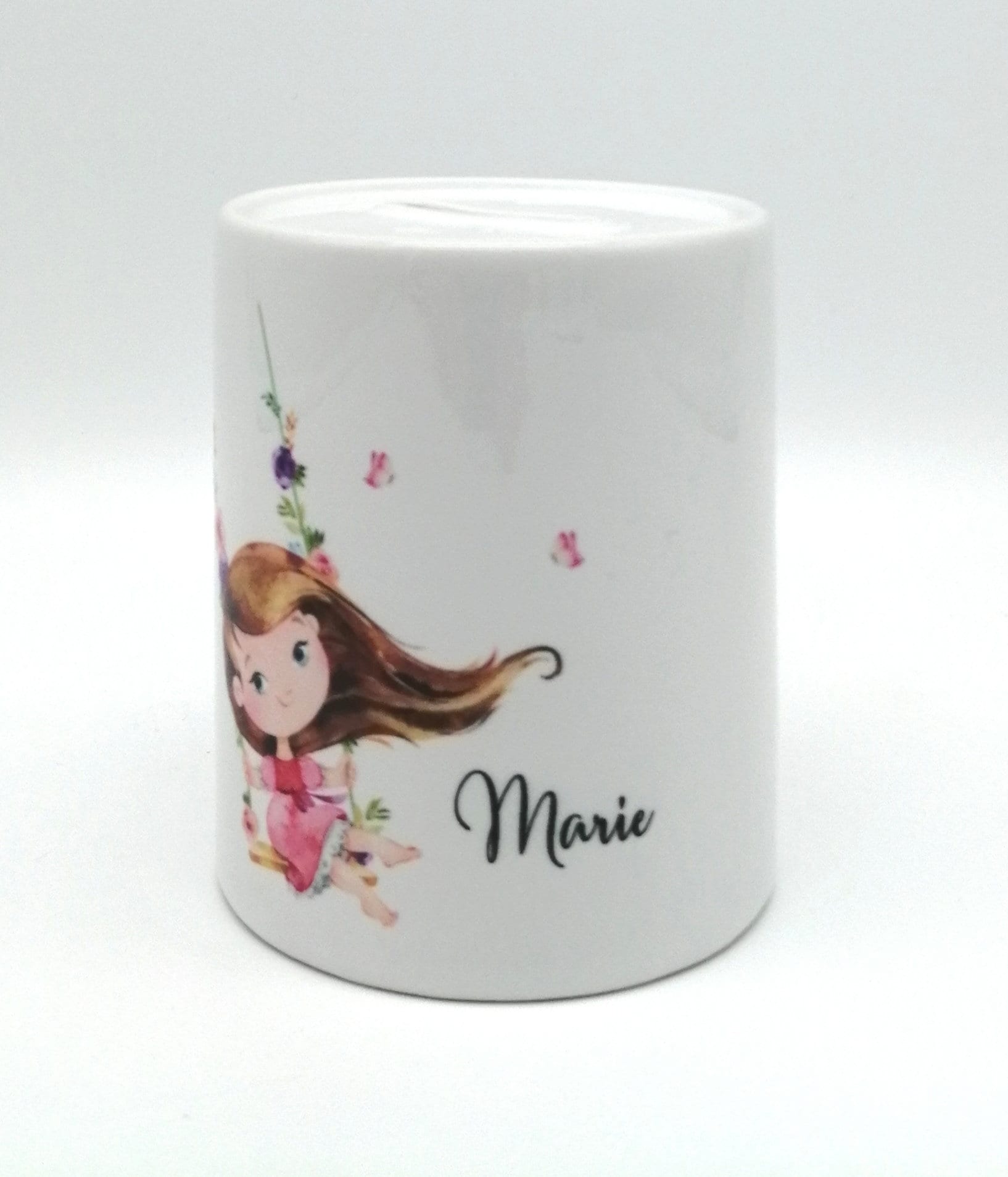 Spardose "Mädchen Schaukel" personalisiert mit Namen