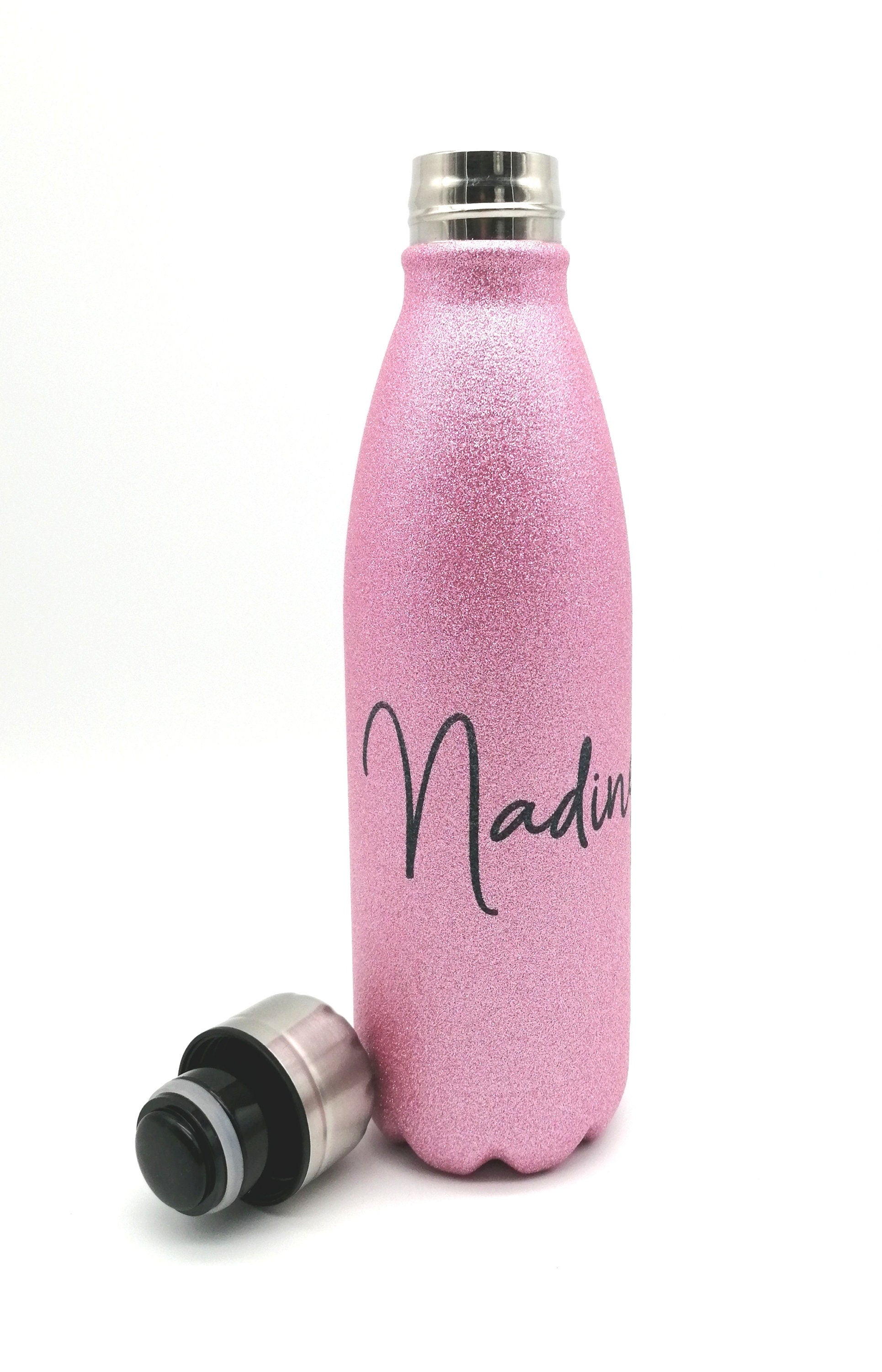 Glitzer Thermosflasche mit Namen 500ml/ Edelstahl Trinkflasche für Kinder und Erwachsene/ Wasserflasche/