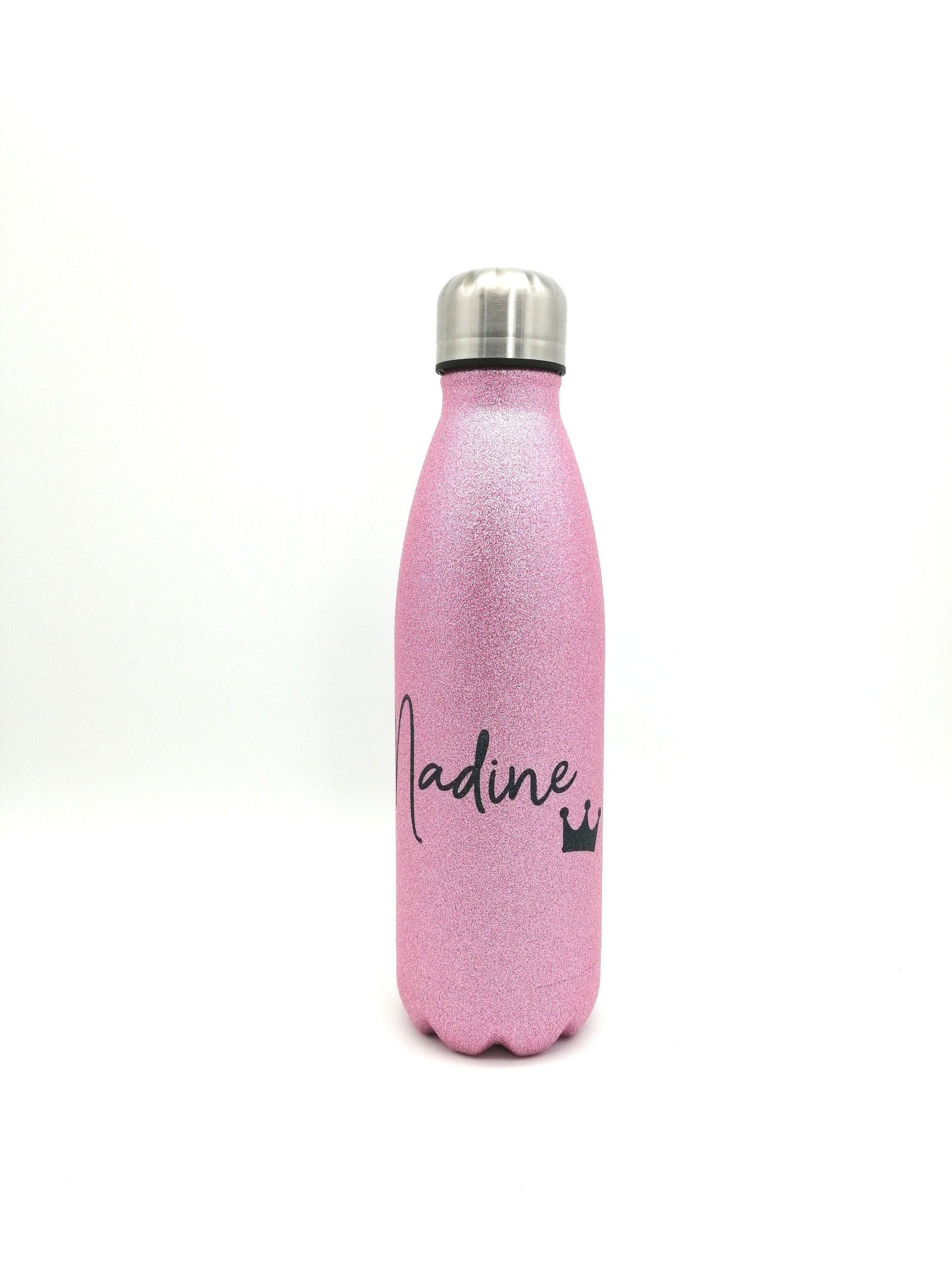 Glitzer Thermosflasche mit Namen 500ml/ Edelstahl Trinkflasche für Kinder und Erwachsene/ Wasserflasche/