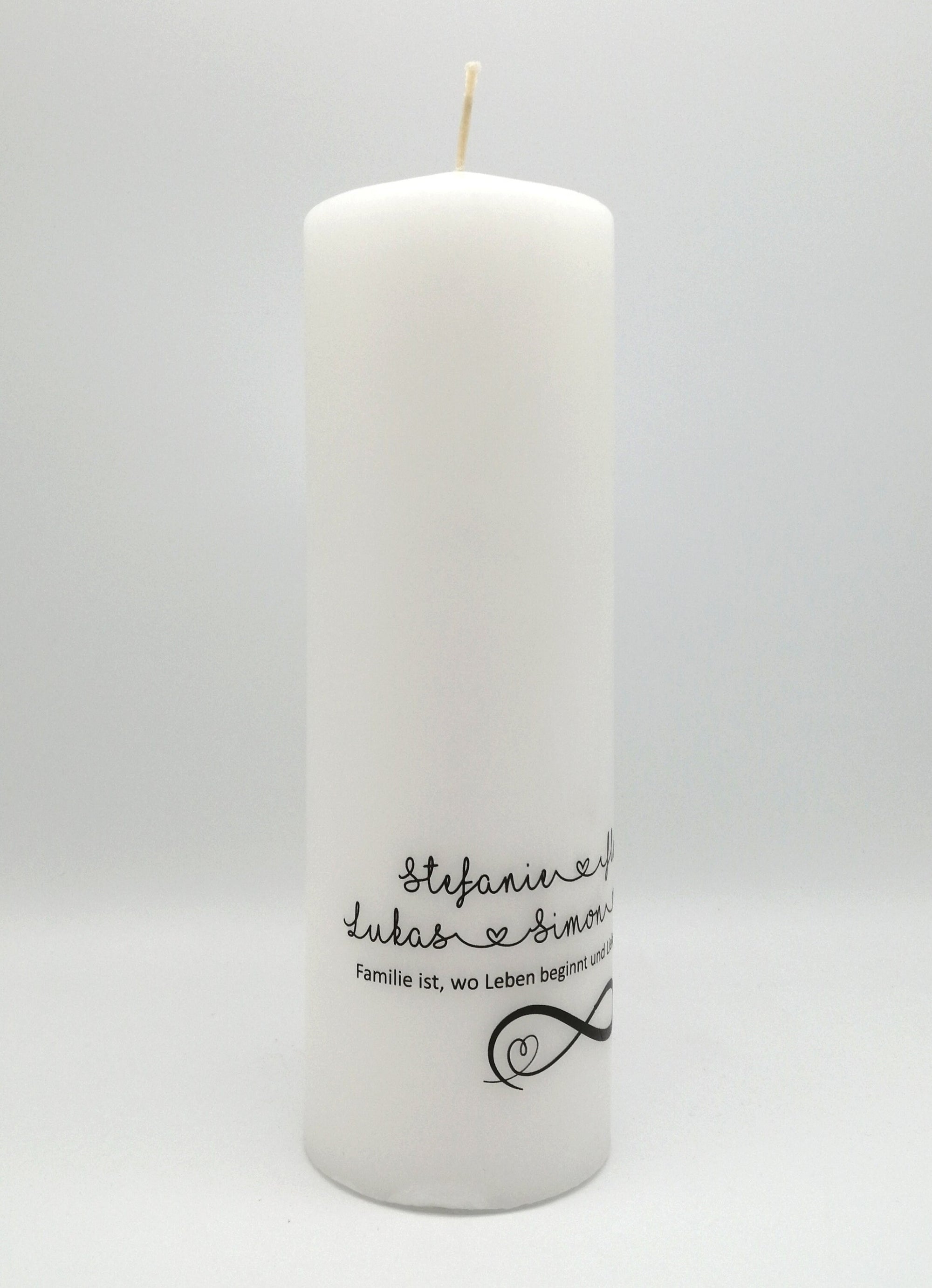 Familienkerze personalisiert mit Namen und Spruch "Unendlichkeit" / Hochzeit/ Familie