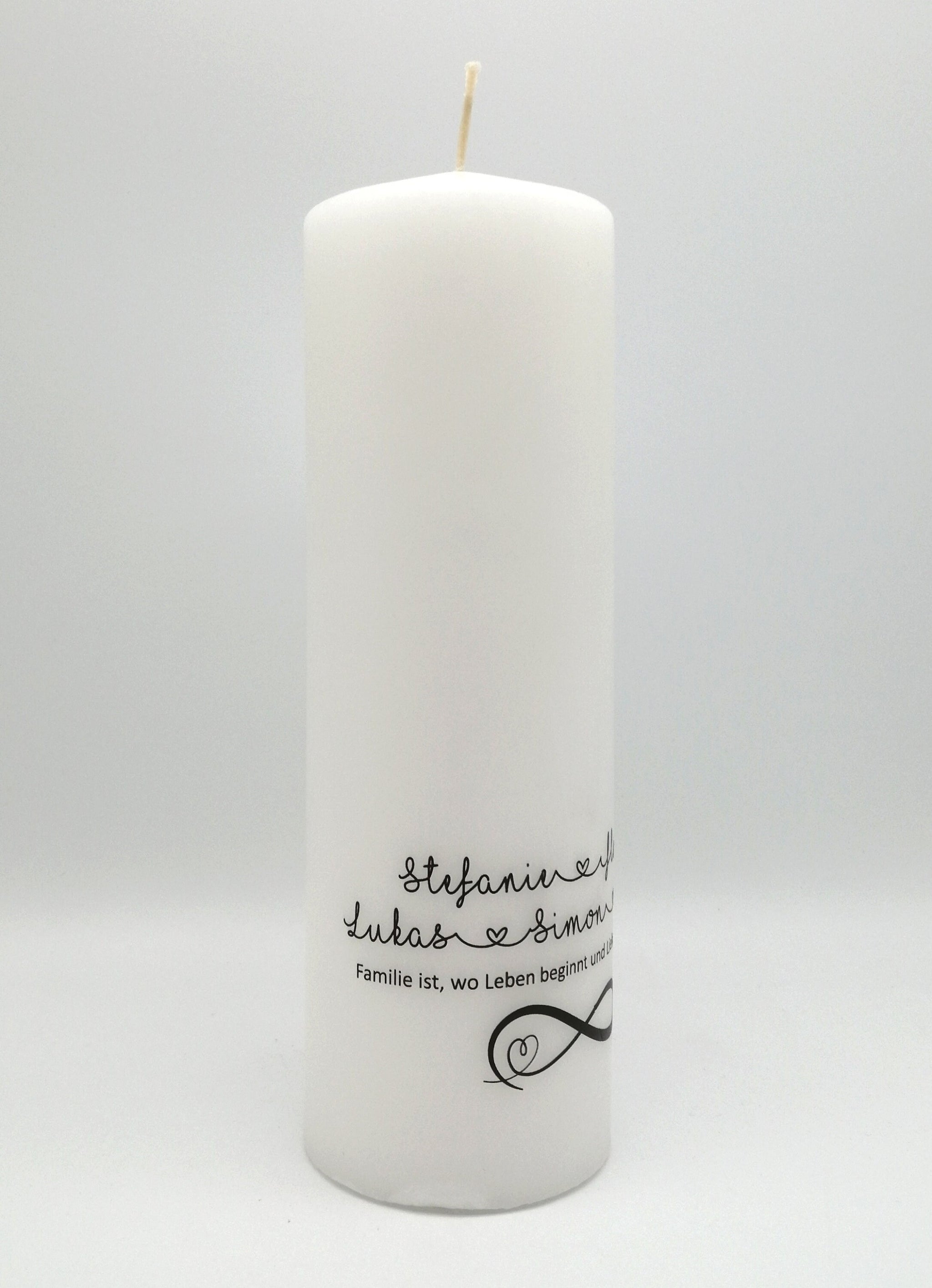 Familienkerze personalisiert mit Namen und Spruch "Unendlichkeit" / Hochzeit/ Familie