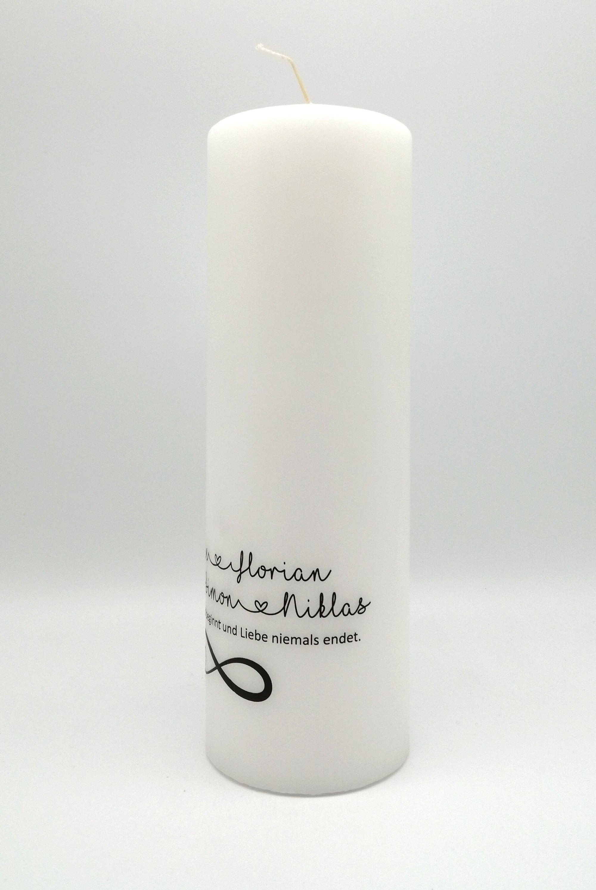 Familienkerze personalisiert mit Namen und Spruch "Unendlichkeit" / Hochzeit/ Familie