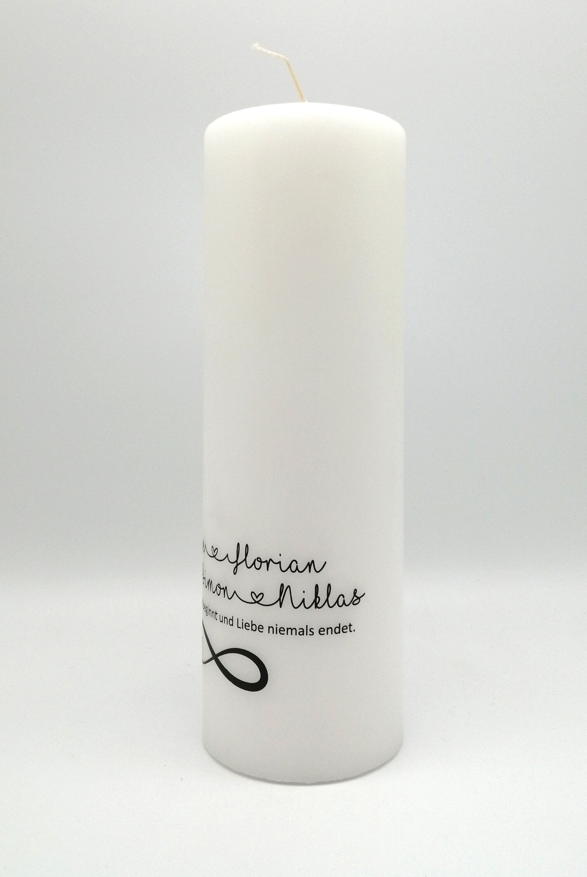 Familienkerze personalisiert mit Namen und Spruch "Unendlichkeit" / Hochzeit/ Familie