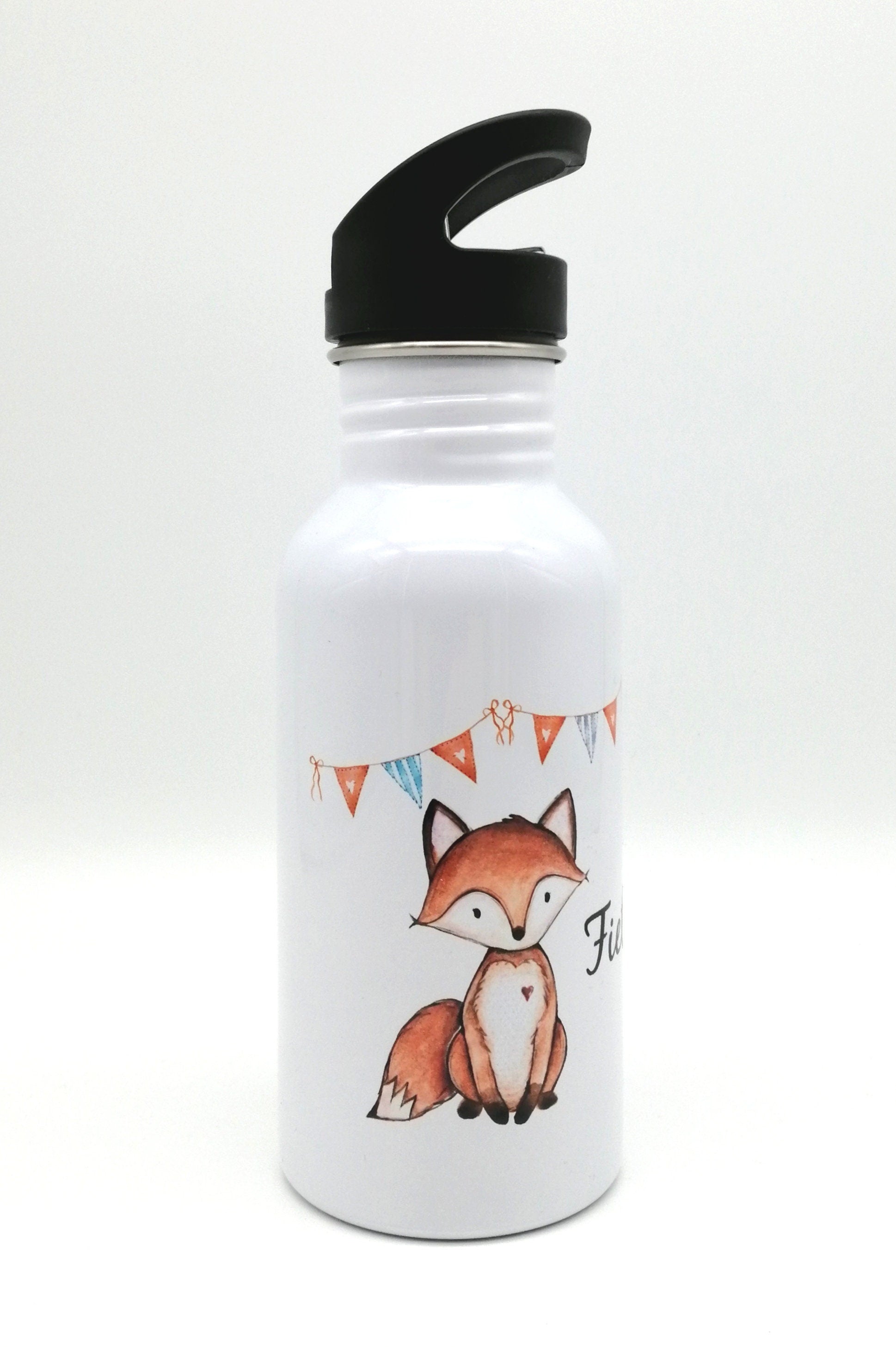 Trinkflasche mit Namen "Fuchs"/ Kindergarten/ Schule/ Sport/ 500ml mit Strohhalm