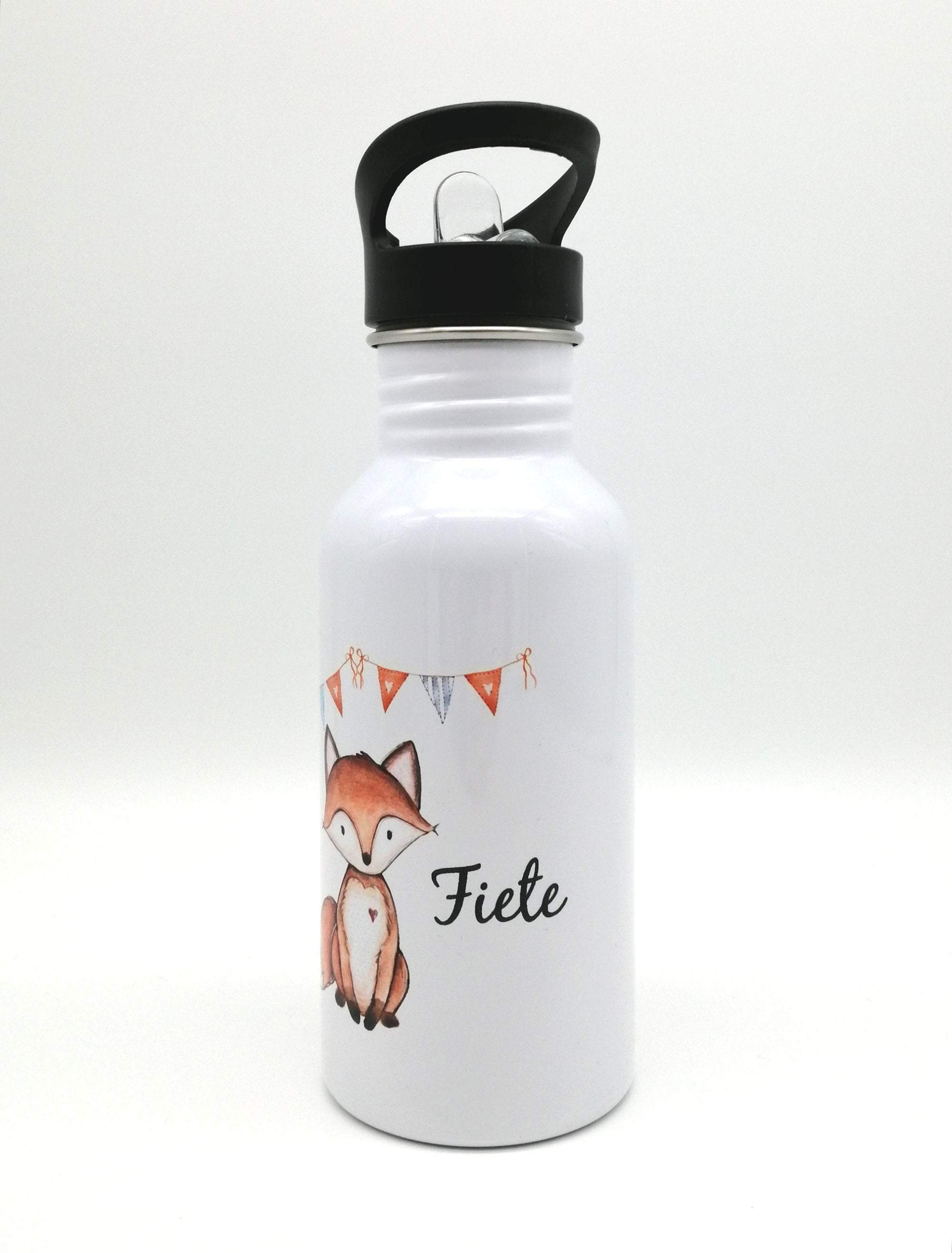 Trinkflasche mit Namen "Fuchs"/ Kindergarten/ Schule/ Sport/ 500ml mit Strohhalm