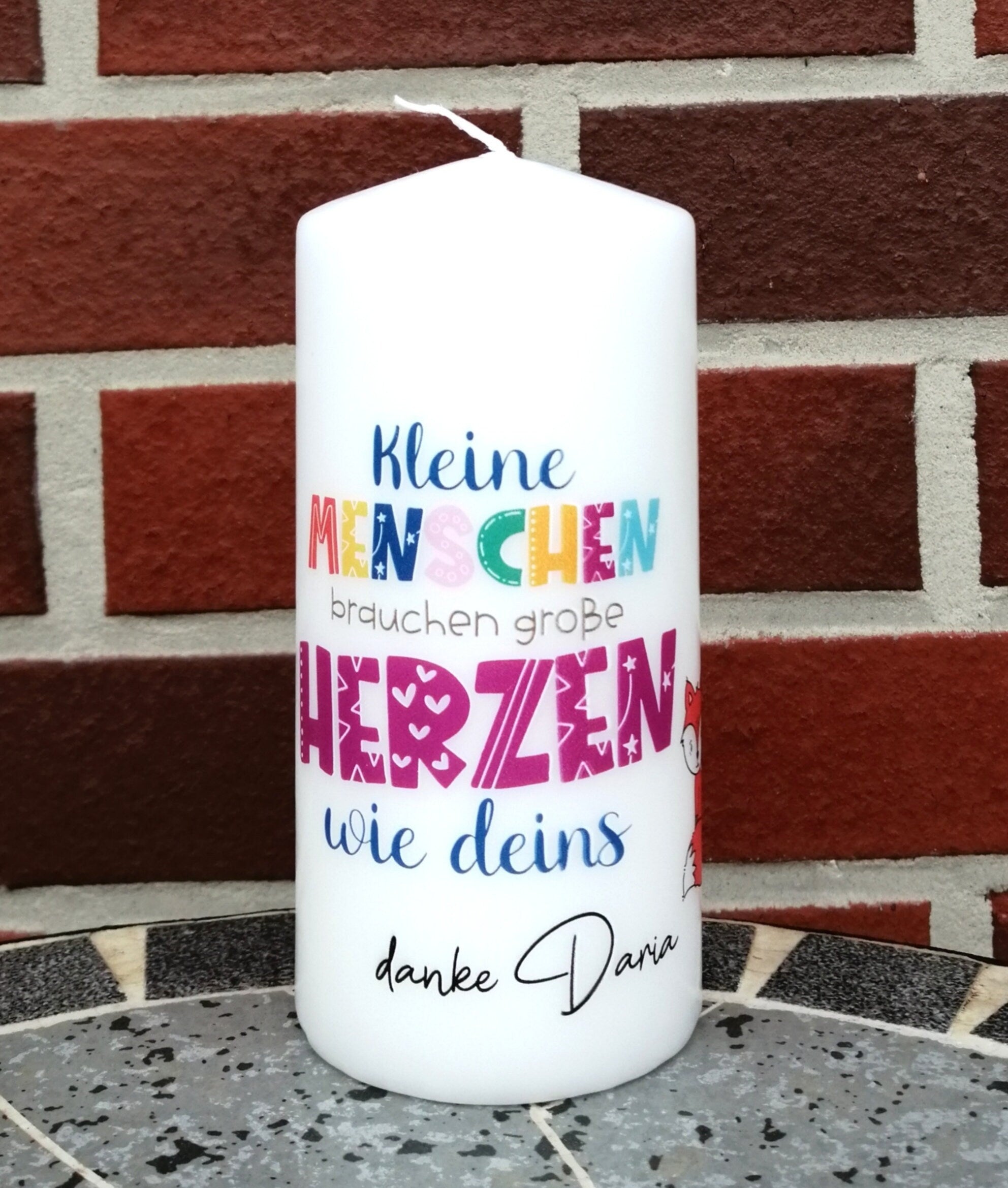Kerze personalisiert "große Herzen" mit Namen/ Erzieherin, Hebamme, Tagesmutter