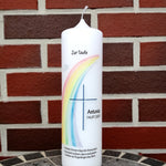 Taufkerze personalisiert mit Namen Datum und Taufspruch "Regenbogen Kreuz Taube", Junge/ Mädchen