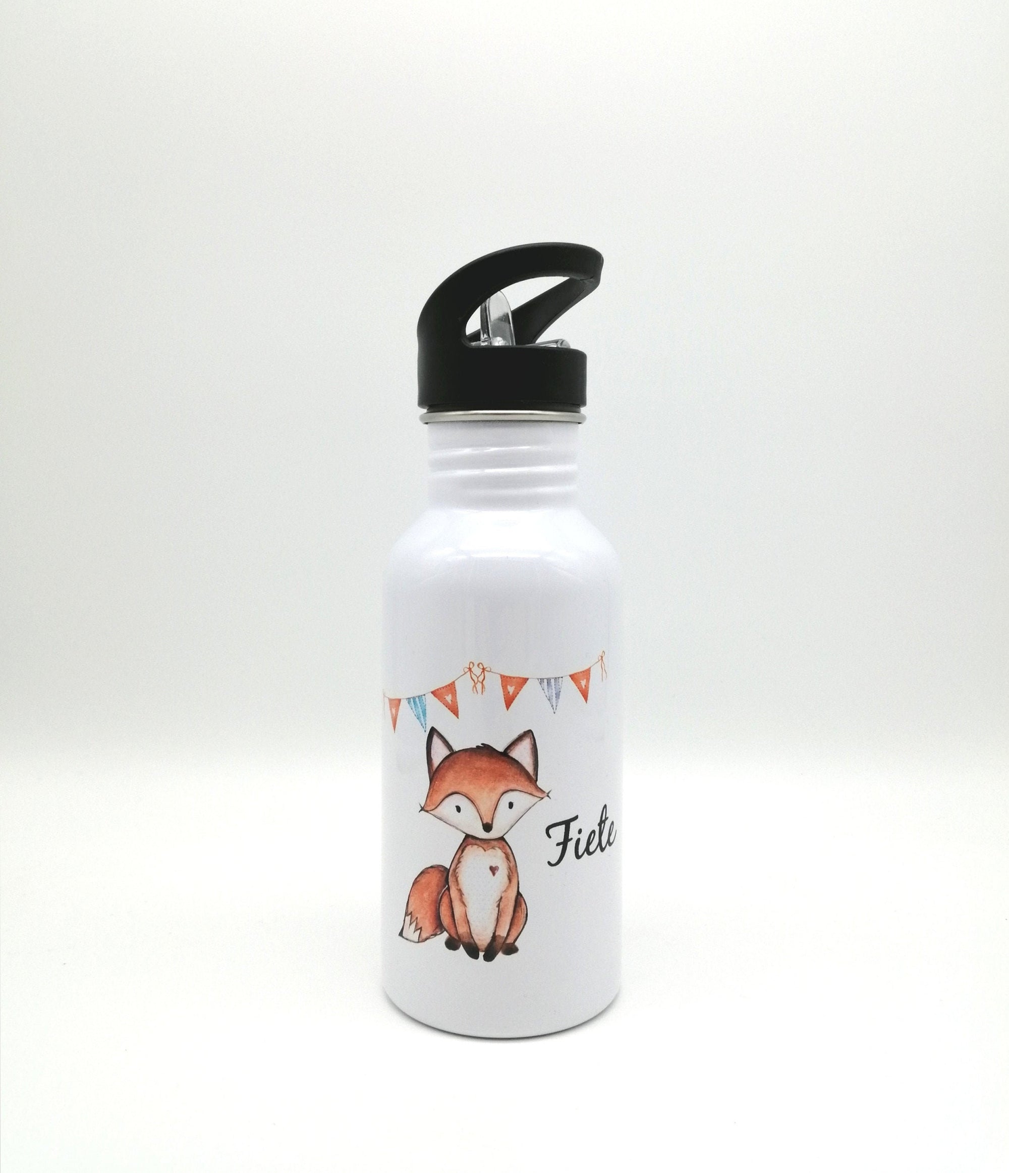 Trinkflasche mit Namen "Fuchs"/ Kindergarten/ Schule/ Sport/ 500ml mit Strohhalm