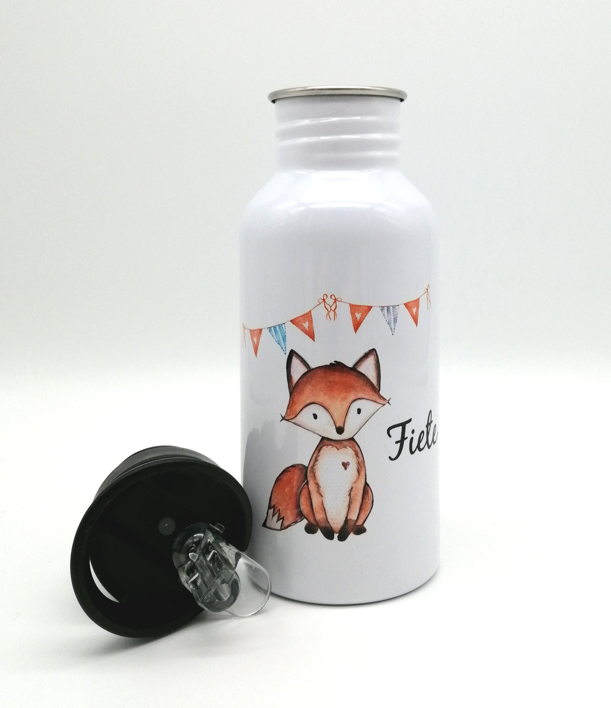 Trinkflasche mit Namen "Fuchs"/ Kindergarten/ Schule/ Sport/ 500ml mit Strohhalm