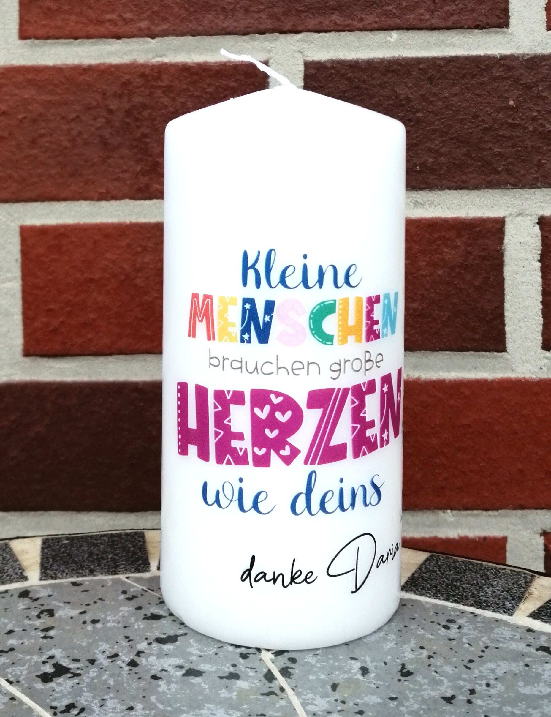 Kerze personalisiert "große Herzen" mit Namen/ Erzieherin, Hebamme, Tagesmutter