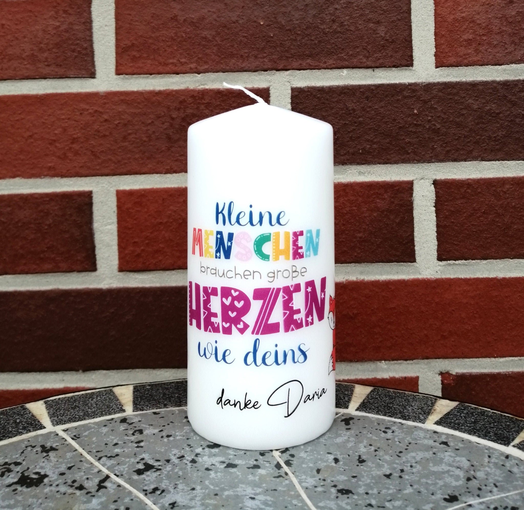 Kerze personalisiert "große Herzen" mit Namen/ Erzieherin, Hebamme, Tagesmutter