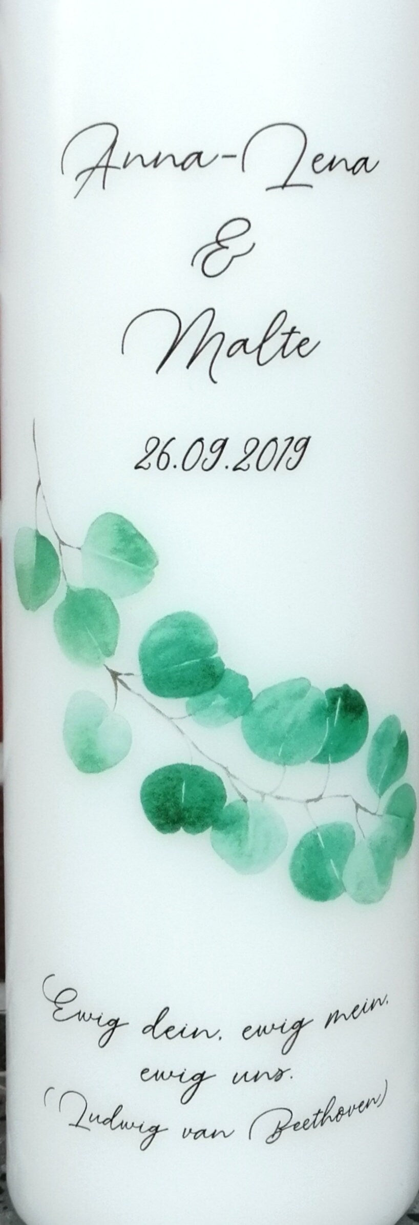 Hochzeitskerze personalisiert mit Namen und Trauspruch "Zweig" / Hochzeit/ Familie/ Trauung/ Hochzeitsgeschenk