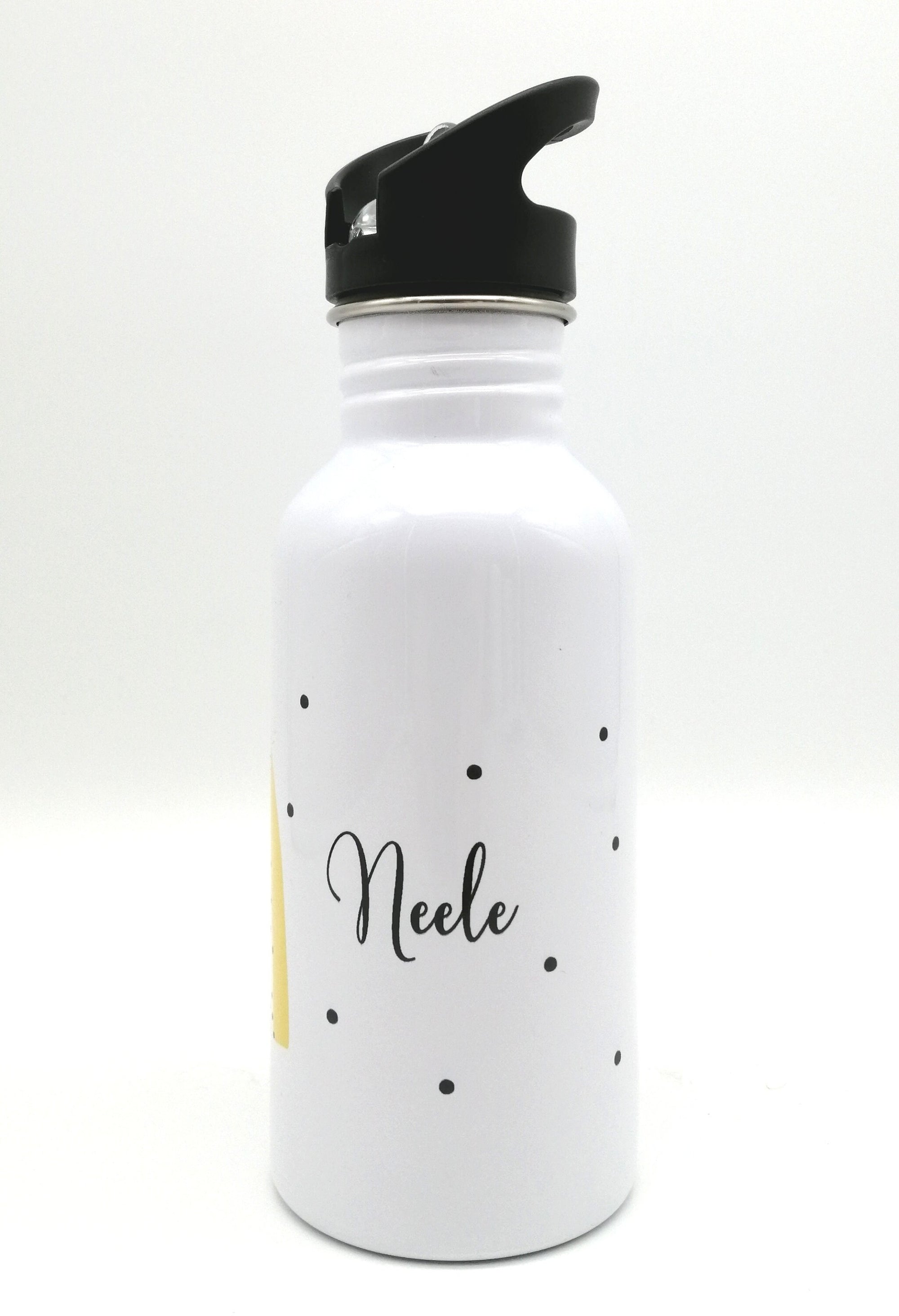 Trinkflasche mit Namen "Regenbogen gelb"/ Kindergarten/ Schule/ Sport/ 500ml mit Strohhalm