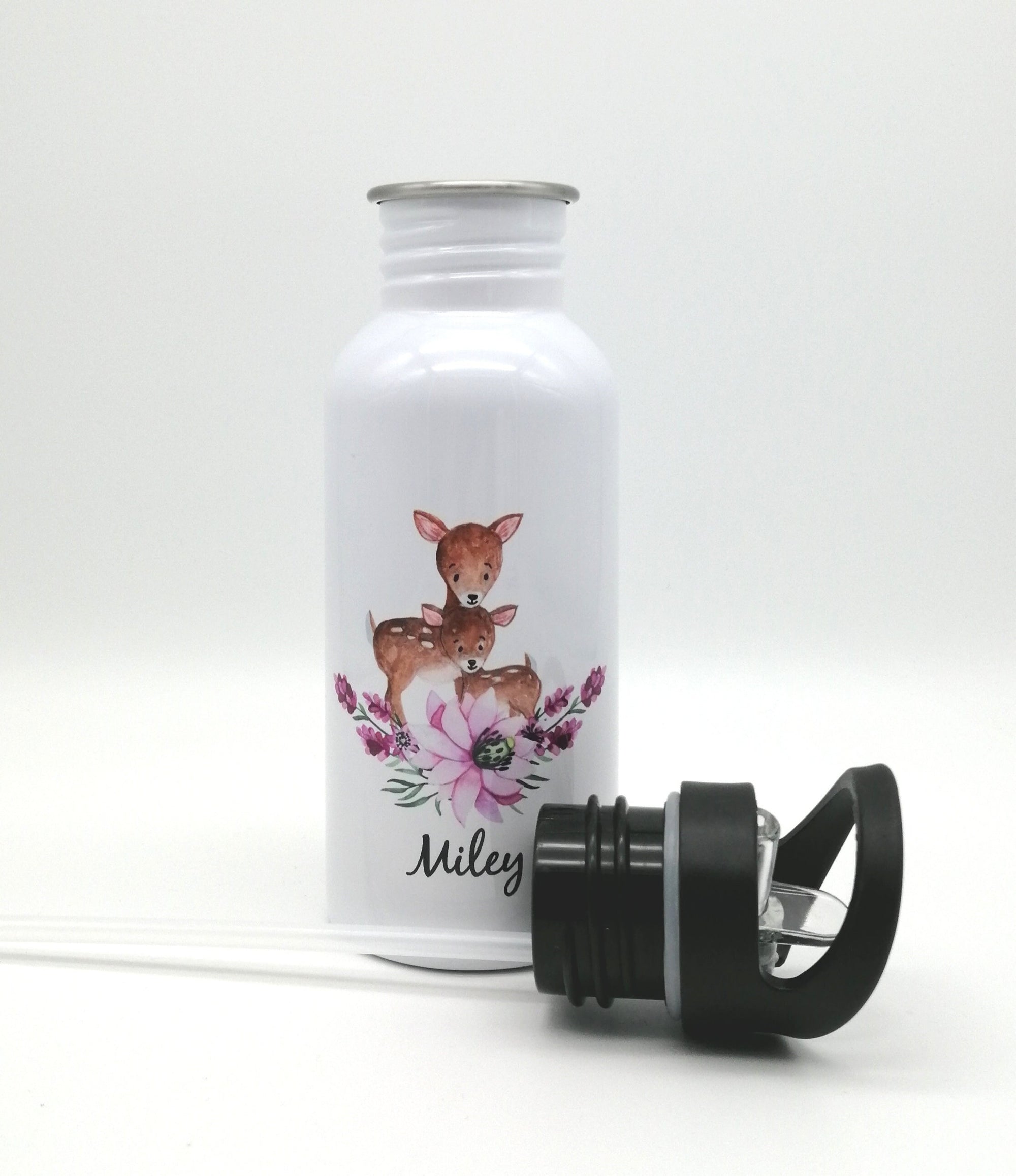 Trinkflasche mit Namen "Rehe"/ Kindergarten/ Schule/ Sport/ 500ml mit Strohhalm