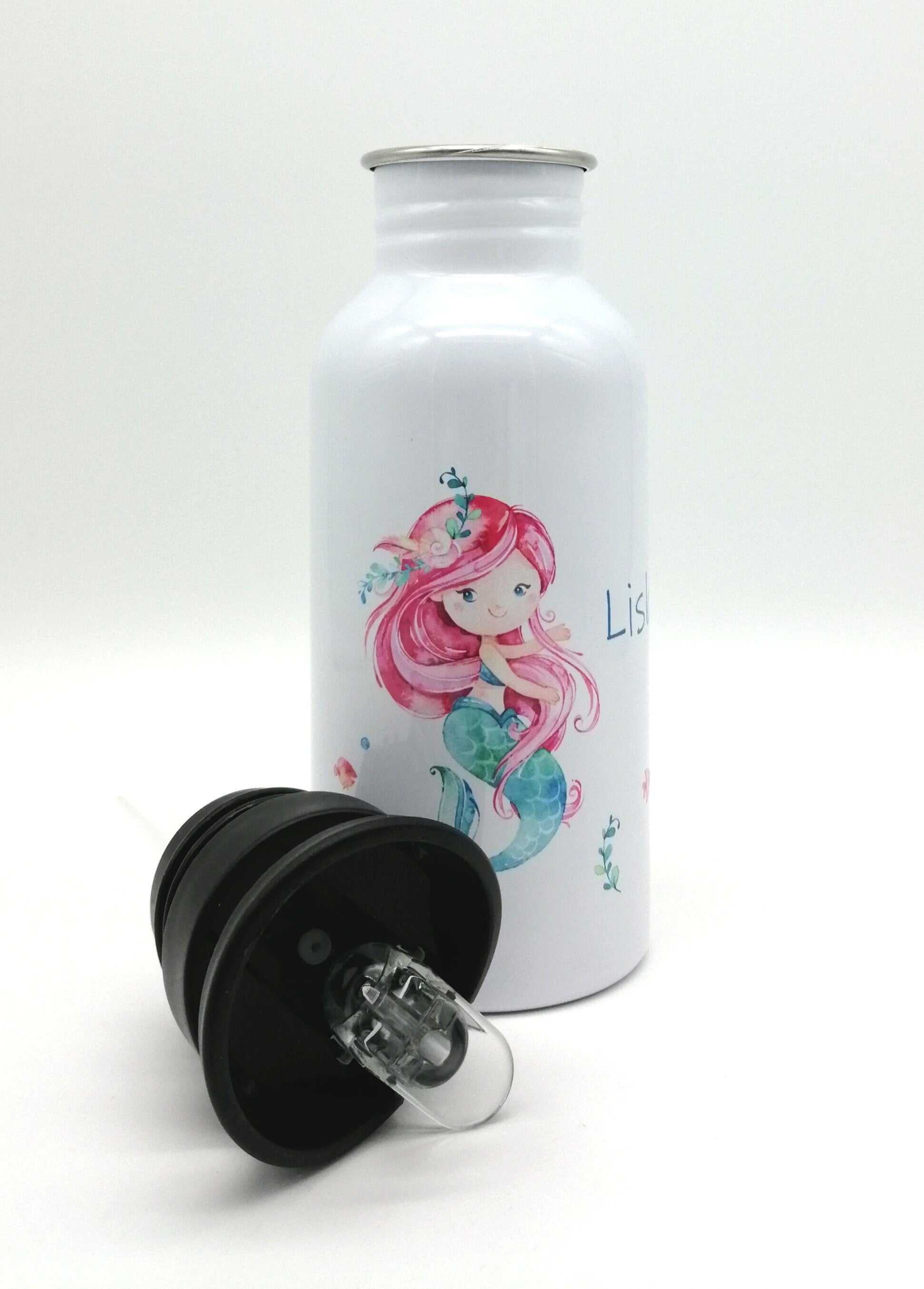 Trinkflasche mit Namen "Meerjungfrau"/ Kindergarten/ Schule/ Sport/ 500ml mit Strohhalm