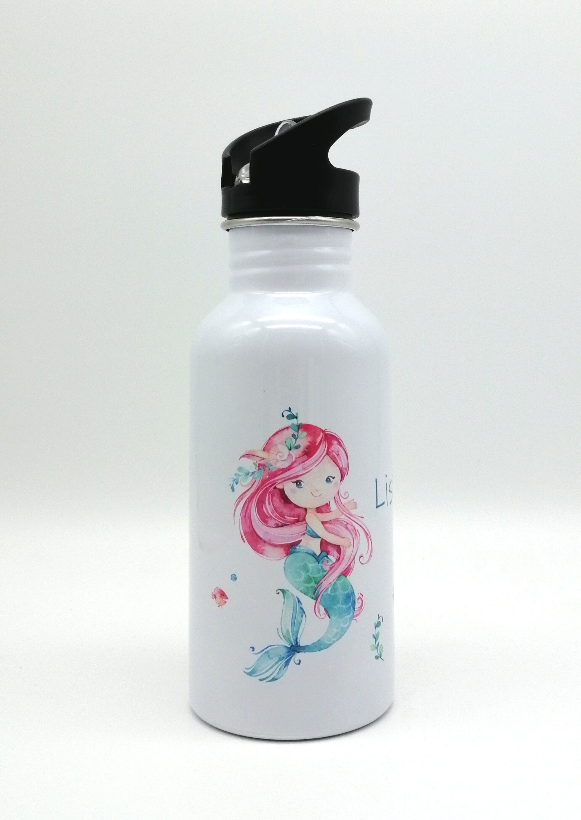 Trinkflasche mit Namen "Meerjungfrau"/ Kindergarten/ Schule/ Sport/ 500ml mit Strohhalm