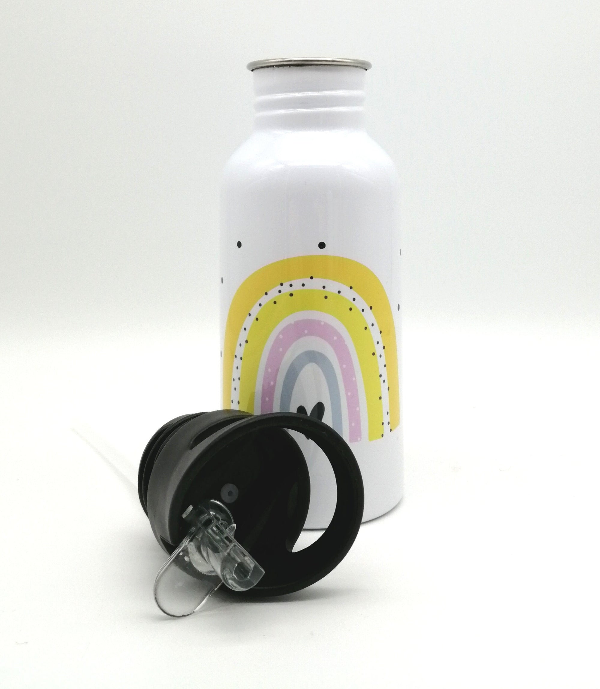 Trinkflasche mit Namen "Regenbogen gelb"/ Kindergarten/ Schule/ Sport/ 500ml mit Strohhalm