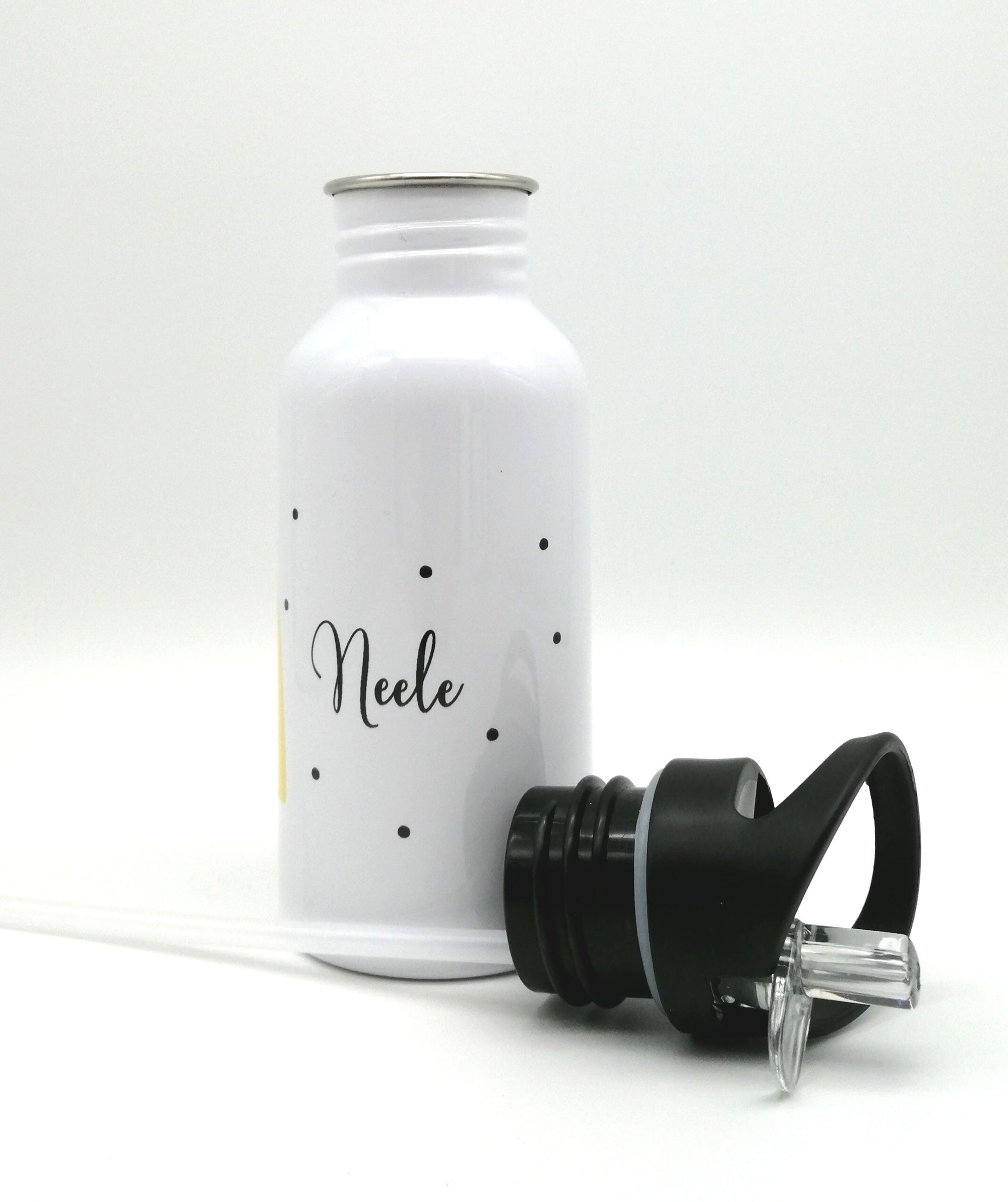 Trinkflasche mit Namen "Regenbogen gelb"/ Kindergarten/ Schule/ Sport/ 500ml mit Strohhalm