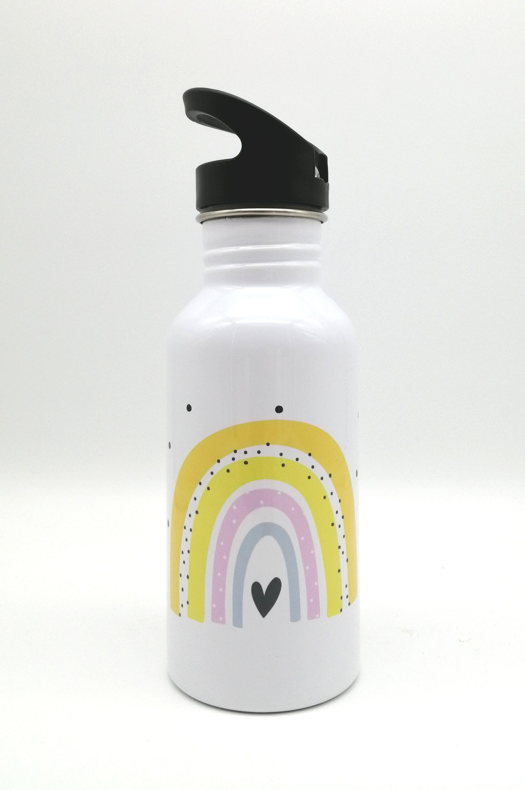 Trinkflasche mit Namen "Regenbogen gelb"/ Kindergarten/ Schule/ Sport/ 500ml mit Strohhalm