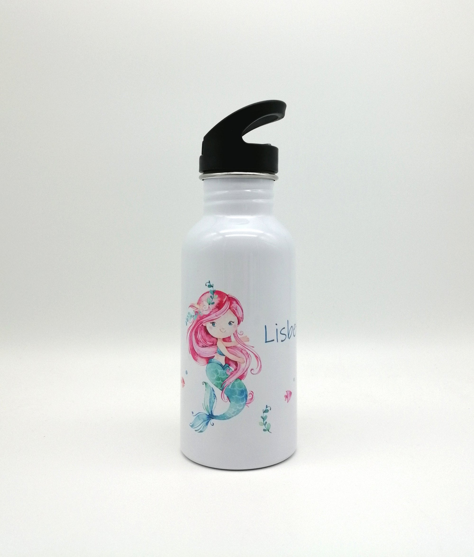 Trinkflasche mit Namen "Meerjungfrau"/ Kindergarten/ Schule/ Sport/ 500ml mit Strohhalm