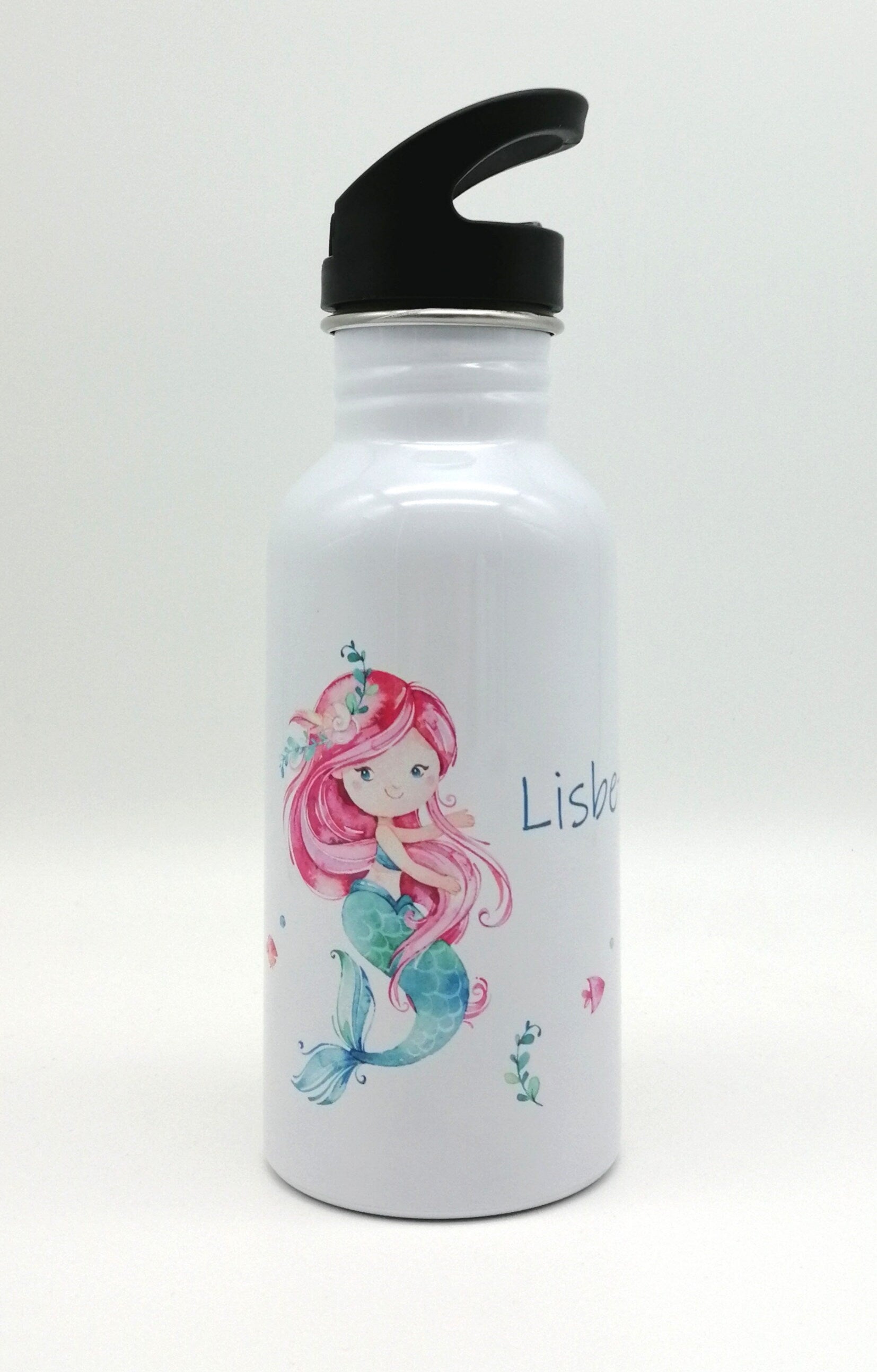 Trinkflasche mit Namen "Meerjungfrau"/ Kindergarten/ Schule/ Sport/ 500ml mit Strohhalm