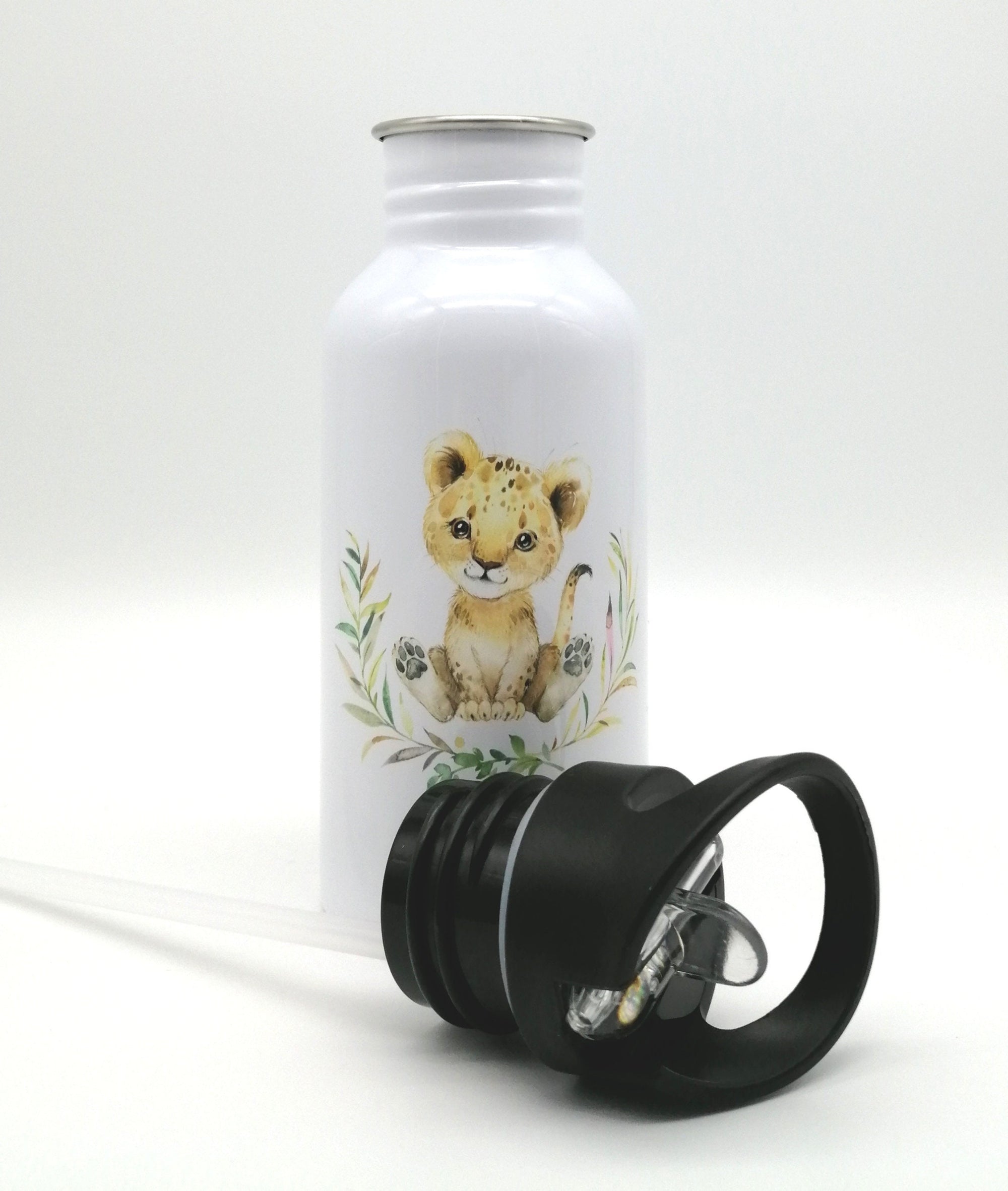 Trinkflasche mit Namen "Löwe"/ Kindergarten/ Schule/ Sport/ 500ml mit Strohhalm