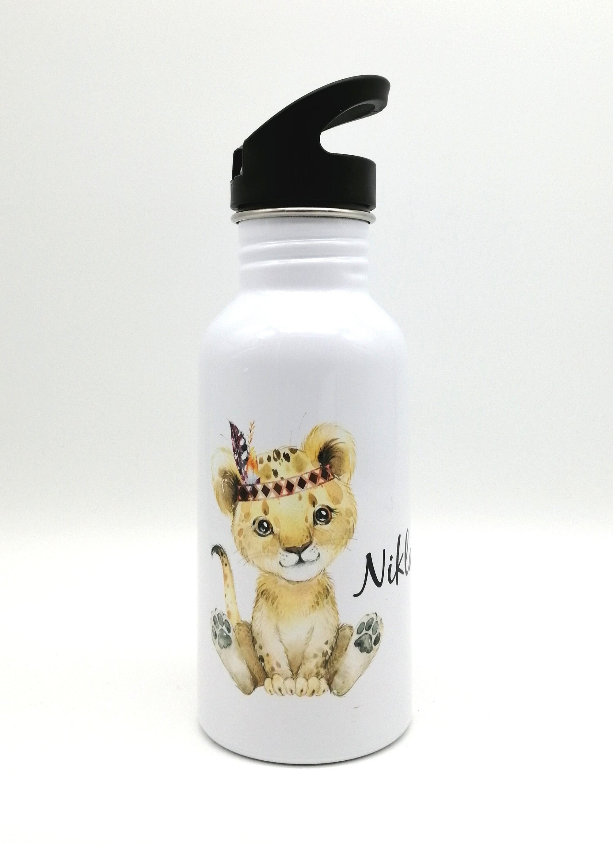 Trinkflasche mit Namen "Boho Löwe"/ Kindergarten/ Schule/ Sport/ 500ml mit Strohhalm