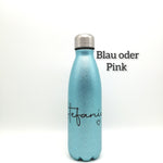 Glitzer Thermosflasche mit Namen "Herz" 500ml/ Edelstahl Trinkflasche für Kinder und Erwachsene/ Wasserflasche/