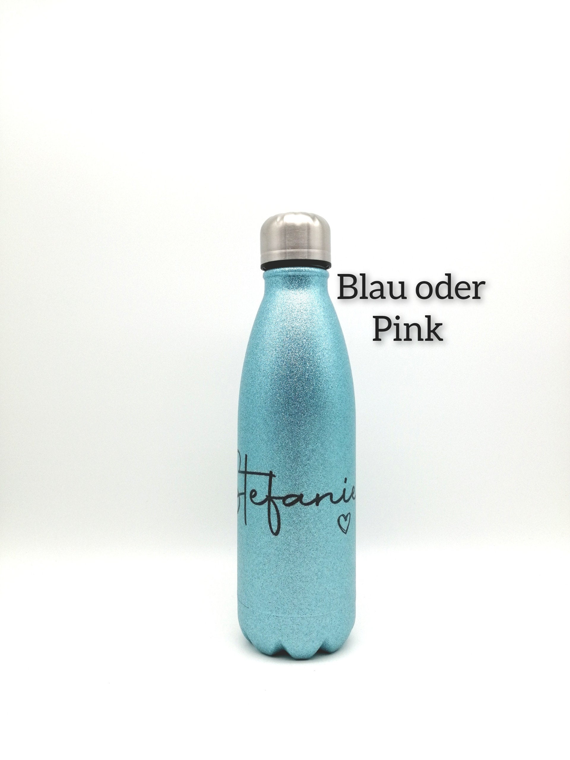 Glitzer Thermosflasche mit Namen "Herz" 500ml/ Edelstahl Trinkflasche für Kinder und Erwachsene/ Wasserflasche/