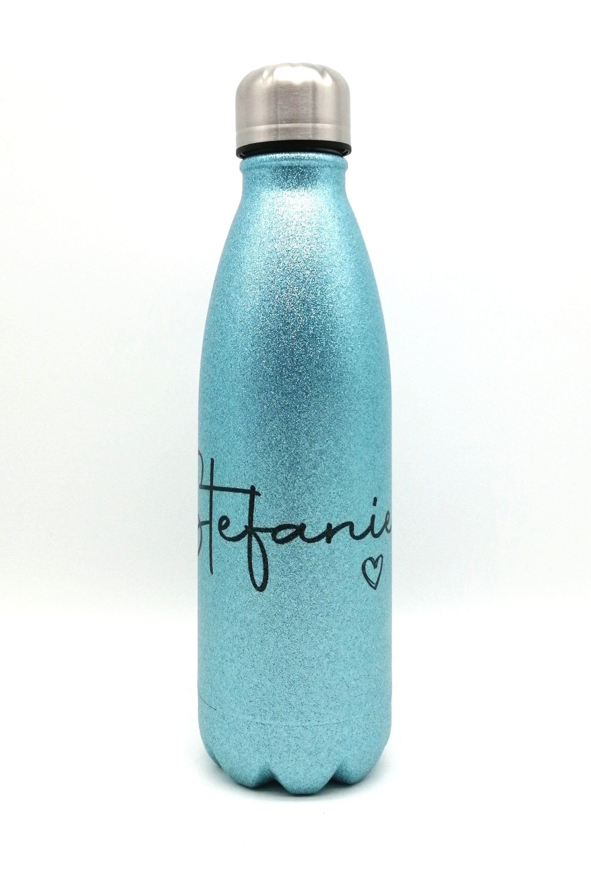 Glitzer Thermosflasche mit Namen "Herz" 500ml/ Edelstahl Trinkflasche für Kinder und Erwachsene/ Wasserflasche/