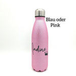 Glitzer Thermosflasche mit Namen 500ml/ Edelstahl Trinkflasche für Kinder und Erwachsene/ Wasserflasche/