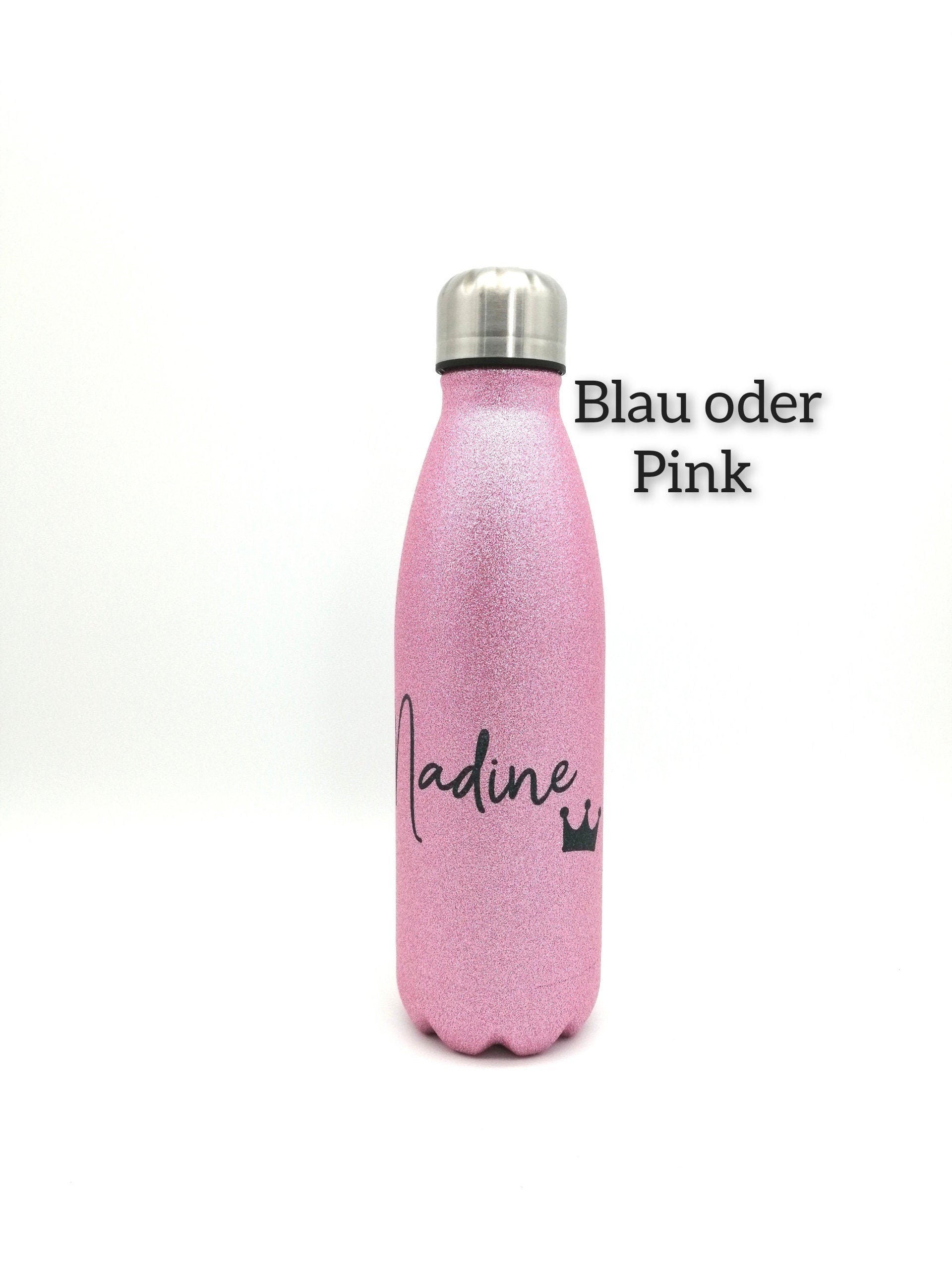 Glitzer Thermosflasche mit Namen 500ml/ Edelstahl Trinkflasche für Kinder und Erwachsene/ Wasserflasche/