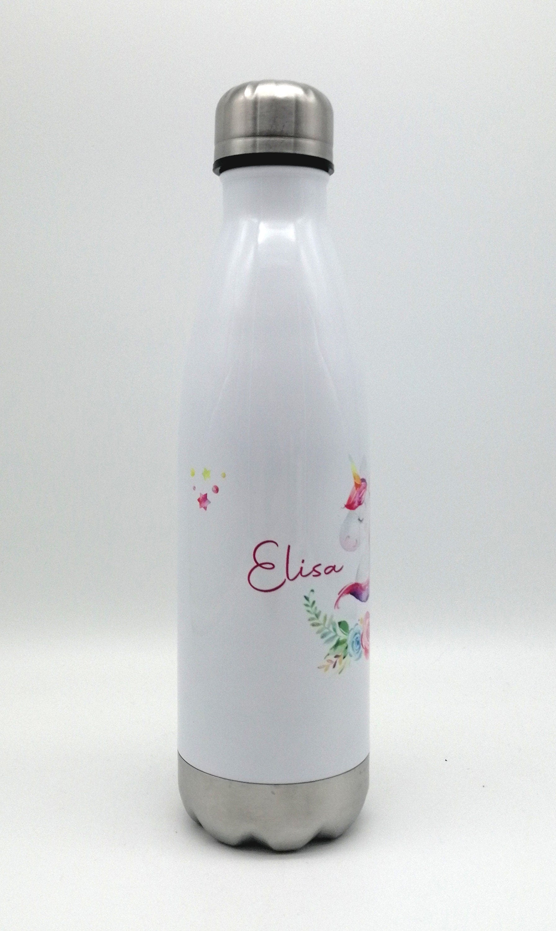 Thermosflasche mit Namen "Einhorn Blumen" / Edelstahl Trinkflasche für Kinder und Erwachsene/ Wasserflasche/ 500ml/350ml