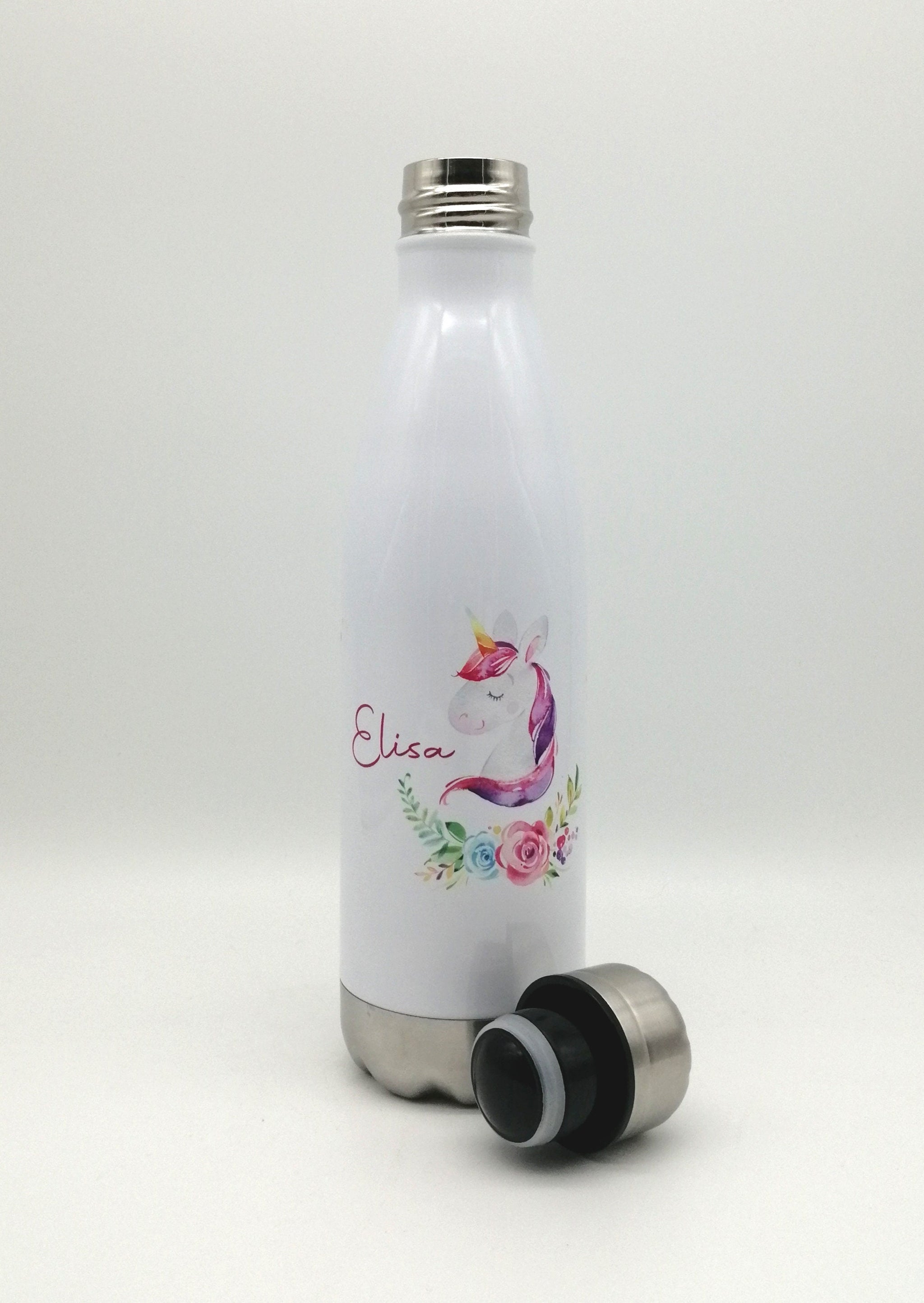 Thermosflasche mit Namen "Einhorn Blumen" / Edelstahl Trinkflasche für Kinder und Erwachsene/ Wasserflasche/ 500ml/350ml
