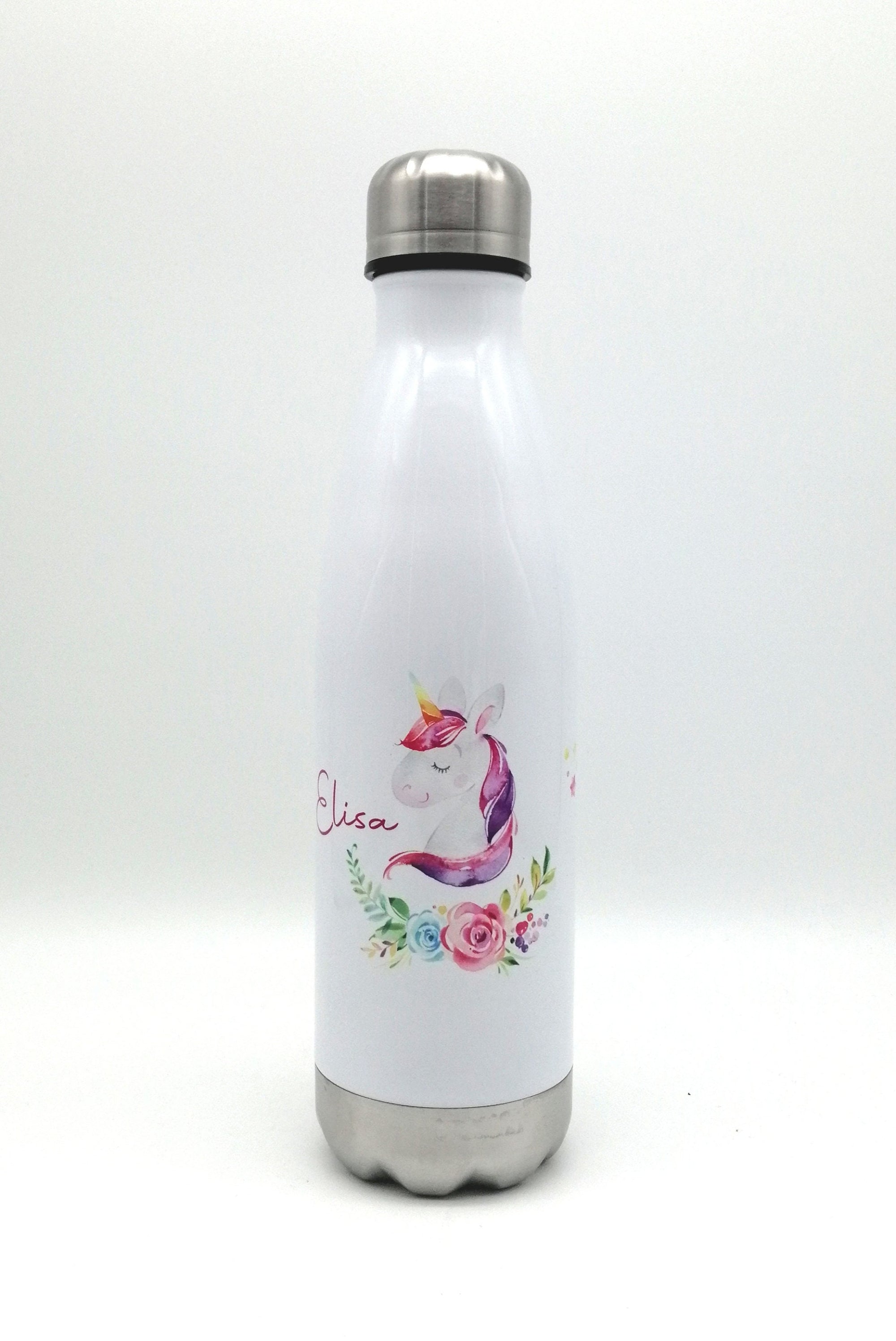Thermosflasche mit Namen "Einhorn Blumen" / Edelstahl Trinkflasche für Kinder und Erwachsene/ Wasserflasche/ 500ml/350ml