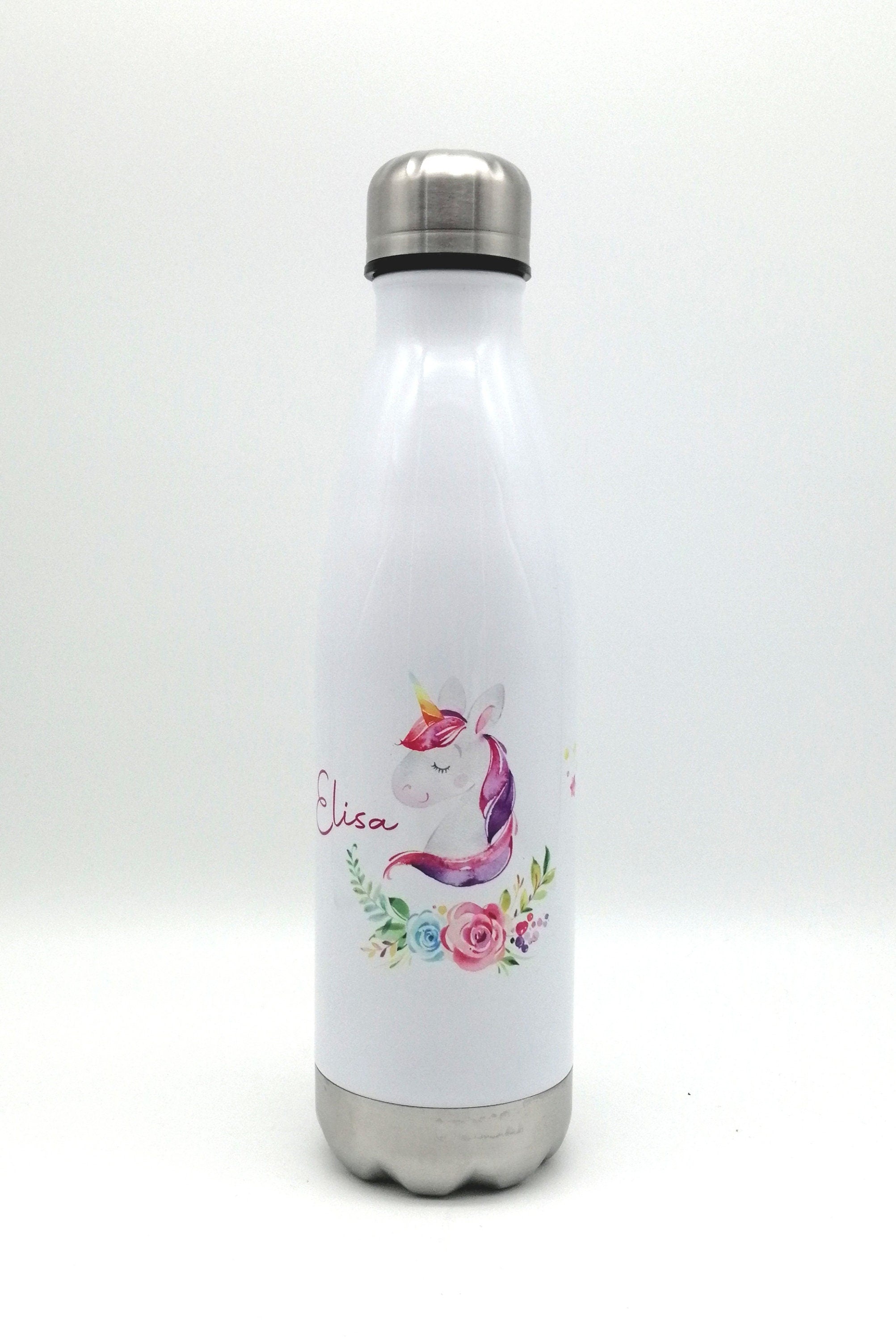 Thermosflasche mit Namen "Einhorn Blumen" / Edelstahl Trinkflasche für Kinder und Erwachsene/ Wasserflasche/ 500ml/350ml